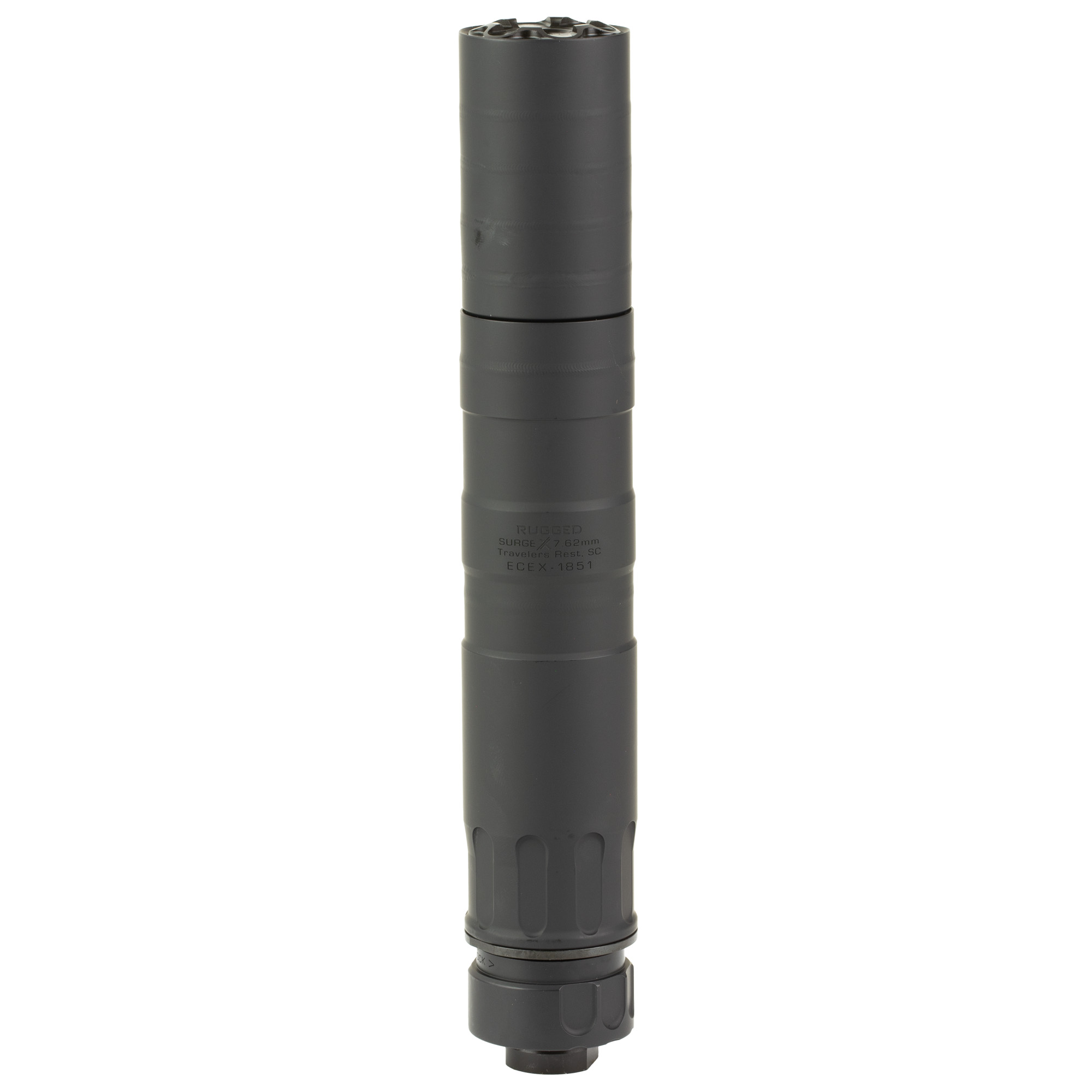 Rugged Suppressors SURGE X, Rifle Suppressor, 7.62MM, Cerakote Finish, Black, Includes Rugged Universal Mount and M3 Brake SRGX762