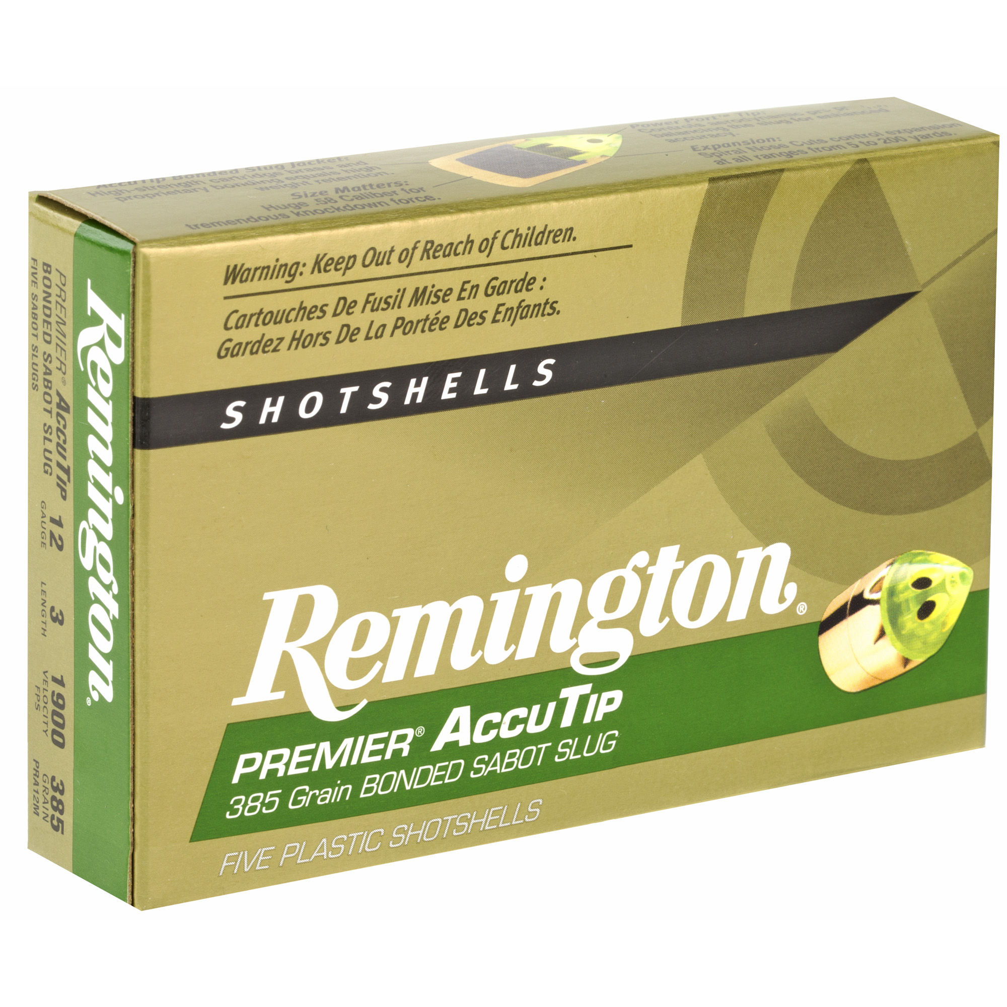 Remington AccuTip, 12 Gauge, 3, 385 Grain, Sabot Slug, 5 Round Box 20731