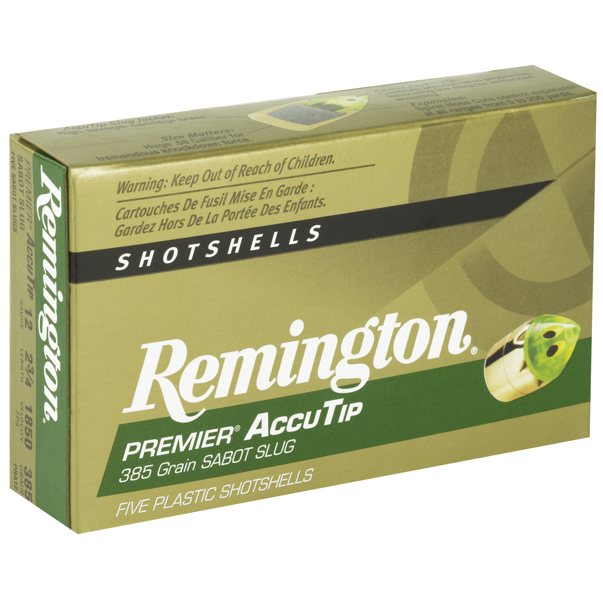 Remington AccuTip, 12 Gauge, 2.75, 385 Grain, Sabot Slug, 5 Round Box 20727