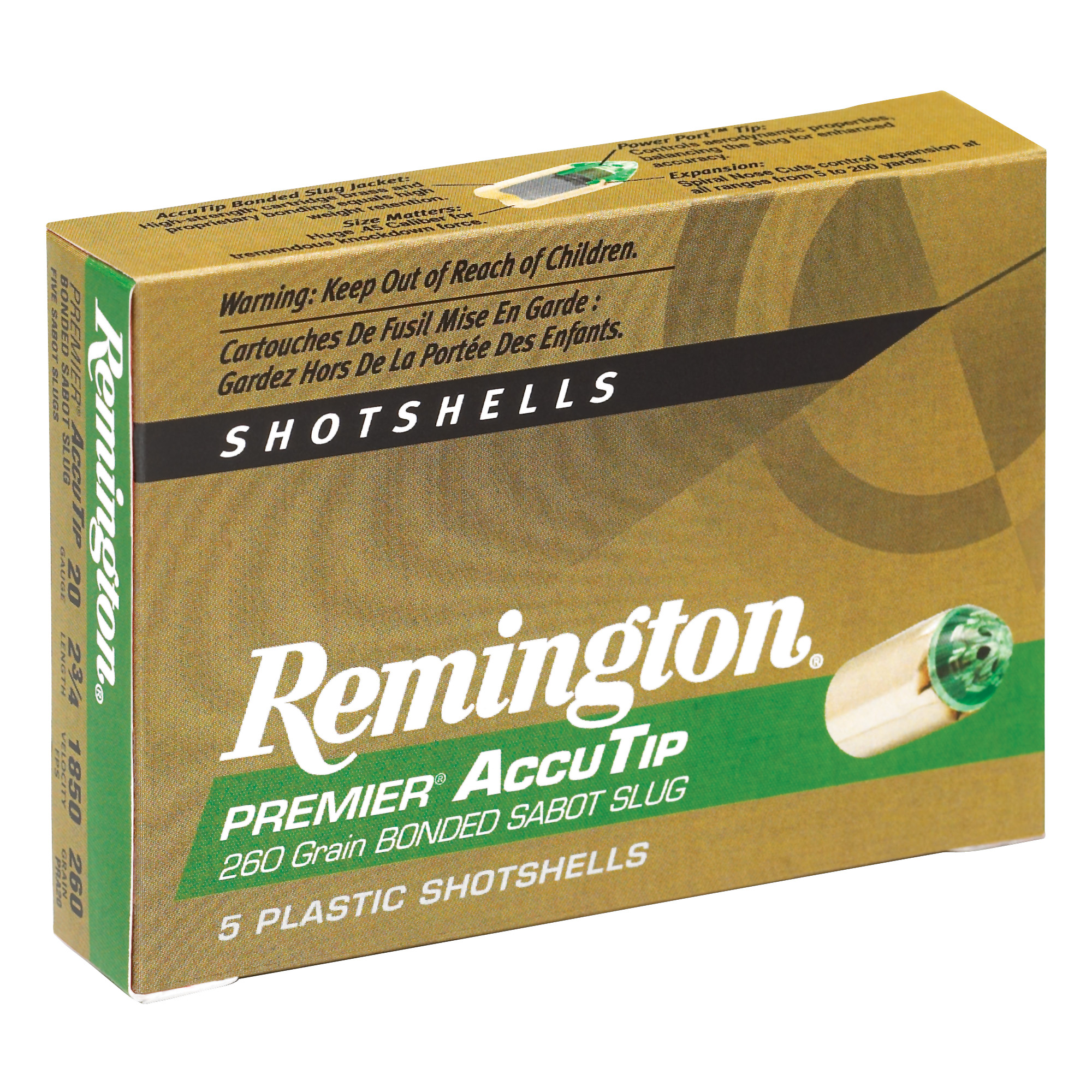 Remington AccuTip, 20 Gauge 2.75, 260 Grain, Sabot Slug, 5 Round Box 20496