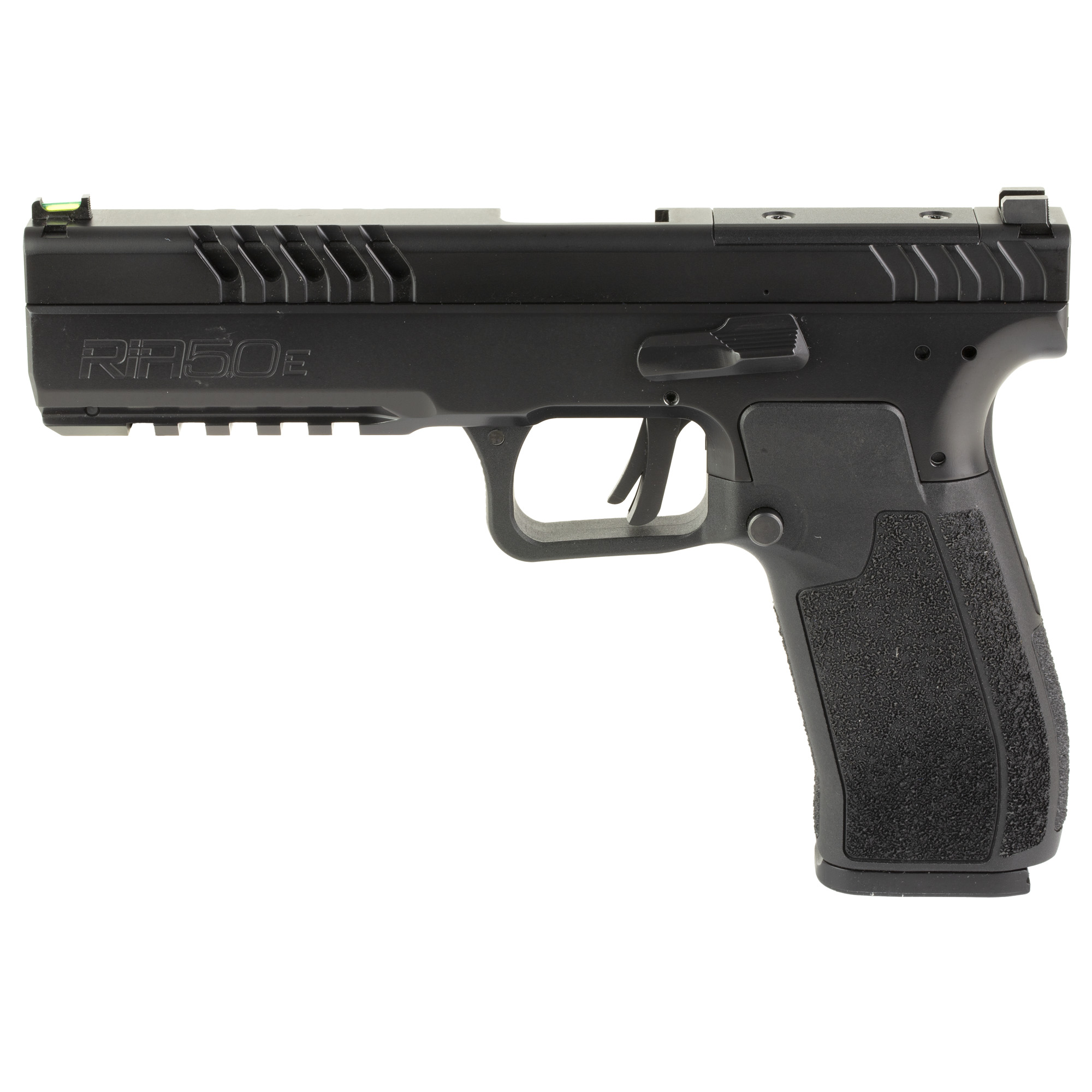 Armscor RIA 5.OE, Striker Fired, Semi-automatic, Polymer Frame Pistol, Full Size, 9MM, 4.91 Barrel, Armor Finish, Black, Optics Ready Slide, Fiber Optic Front Sight, 17 Rounds, 3 Magazines, Includes (2) Optic Plates RIA5.0E