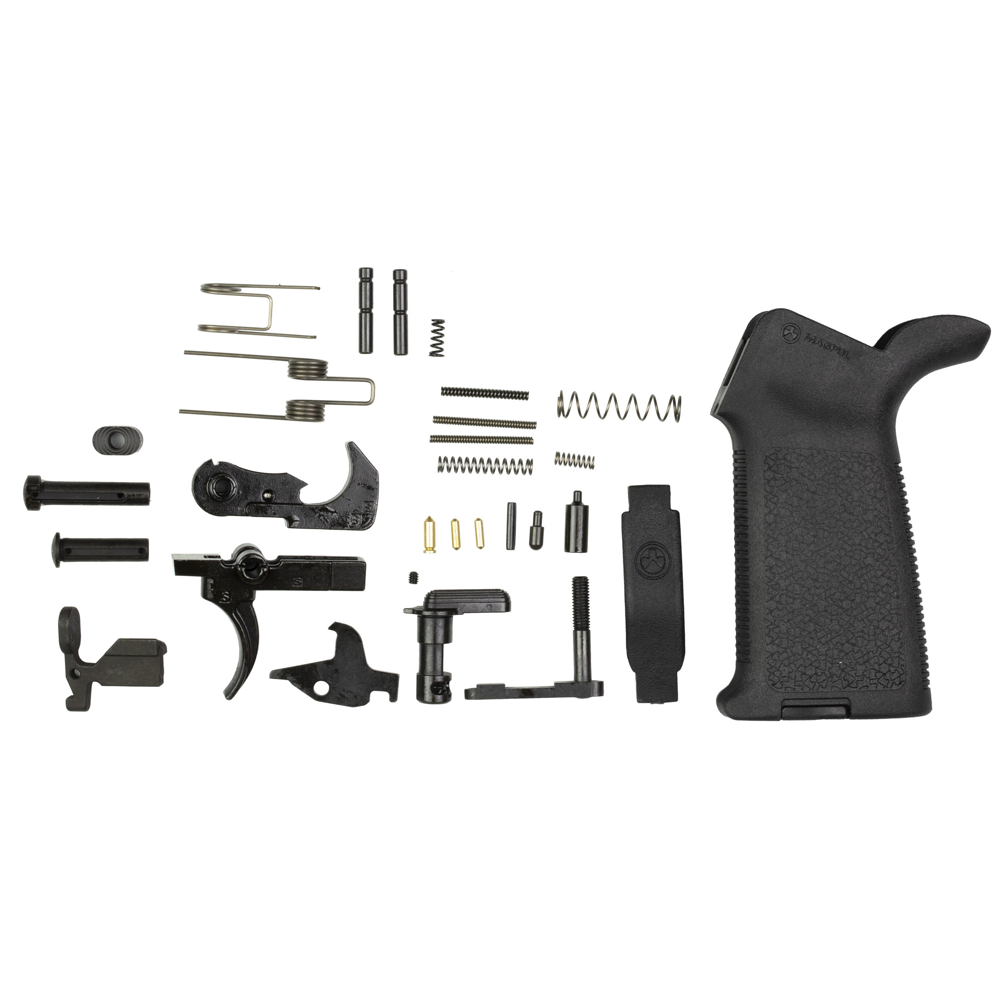 Aero Precision MOE Lower Parts Kit, For AR15, Includes Magpul MOE Grip in Black, Magpul MOE Trigger Guard in Black, Takedown Pin, Pivot Pin, Takedown/Pivot Detent, Takedown/Pivot Spring, Bolt Catch, Bolt Catch Buffer, Bolt Catch Roll Pin, Bolt Catch