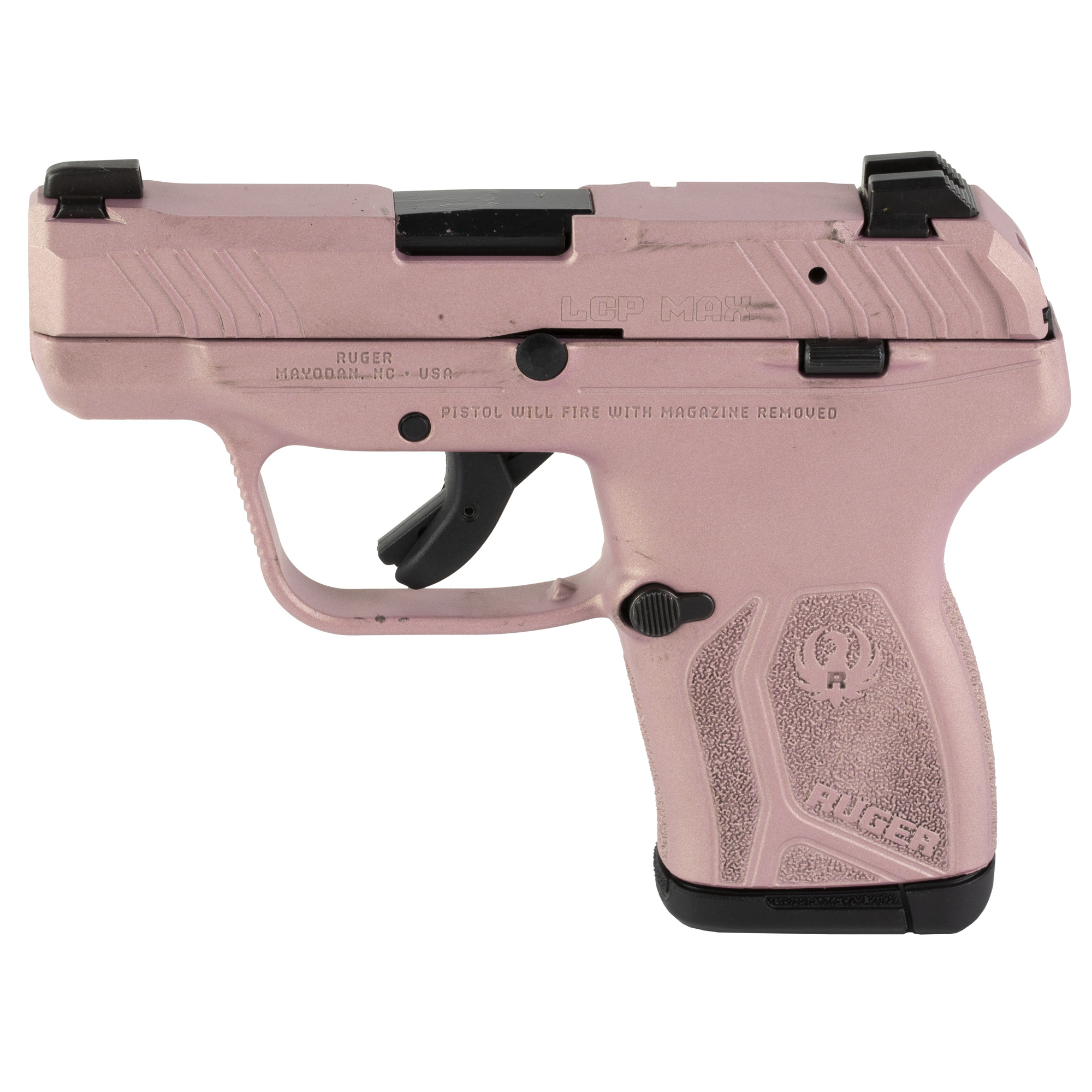Ruger LCP MAX, TALO Exclusive, Double Action Only, Semi-automatic, Polymer Frame Pistol, Compact, 380ACP, 2.8 Barrel, Cerakote Finish, Rose Gold, Tritium Front Sight and Replaceable Dovetail Rear Sight, Integrated Trigger Safety, 10 Rounds, 1 Magazin