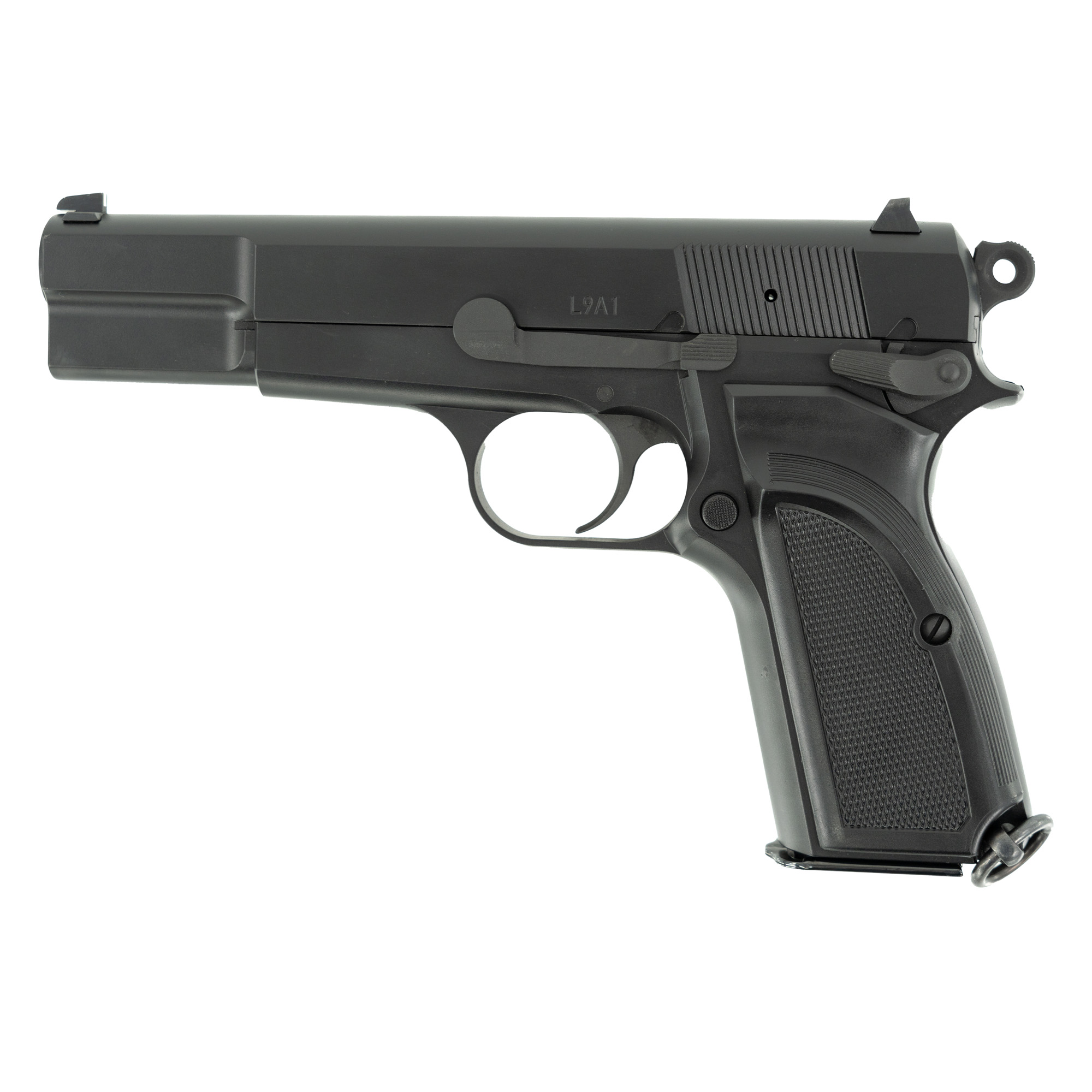 Inglis Manufacturing Inglis L9A1, Single Action, Metal Frame Pistol, Full Size, 9MM, 4.7 Barrel, Chromate Finish, Black,3 Dot Sights, 15 Rounds, 2 Magazines 12000000