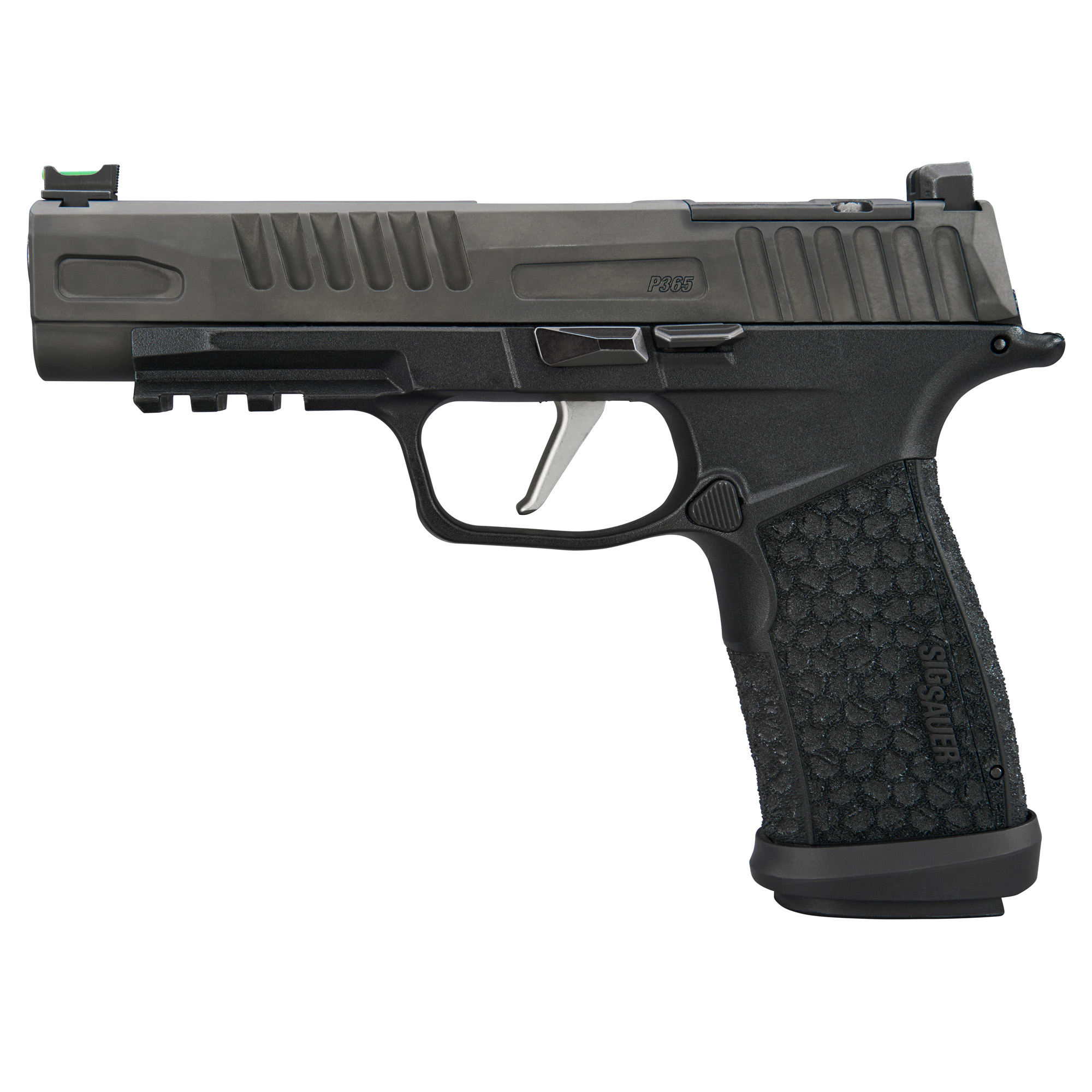 Sig Sauer P365 Fuse, Semi-automatic, Polymer Frame Pistol, Compact, 9MM, 4.3 Barrel, Cerakote Finish, Black, Sig Sauer LXG Grip, Fiber Optic Front and Low Profile Combat Rear Sights, 3 Magazines, (2)-21 Round Magazines and (1)-17 Round Magazine 365XF