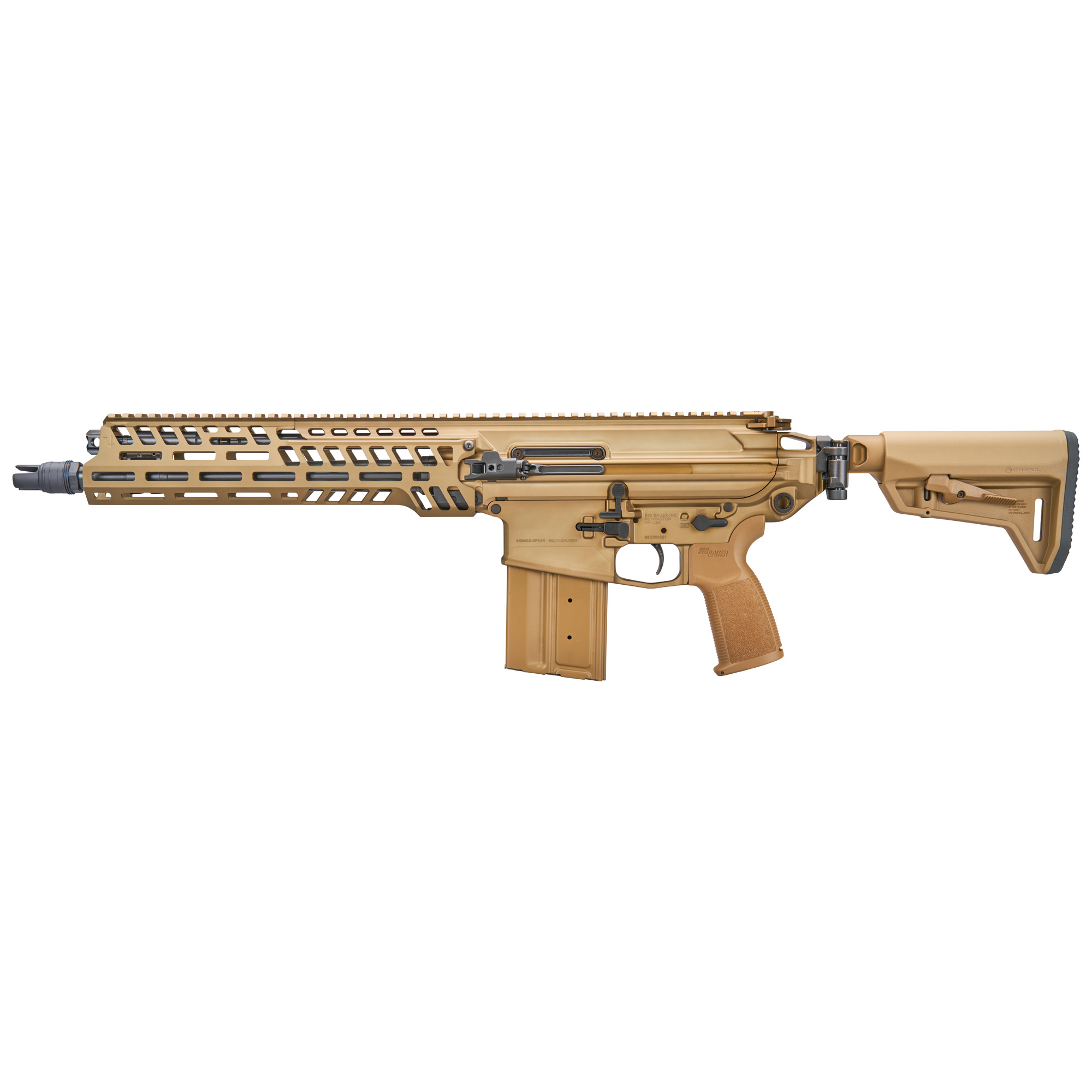 Sig Sauer MCX SPEAR, Semi-automatic Rifle, SBR, 6.8x51, 13 Barrel, SLX/SLH QD Flash Hider, Anodized Finish, Coyote, Side Folding Stock, M-LOK Handguard, 2-Stage Matchlite Duo Trigger, Ambidextrous Controls, 20 Rounds, 1 Magazine RSPEAR-68-13B-NG-SBR