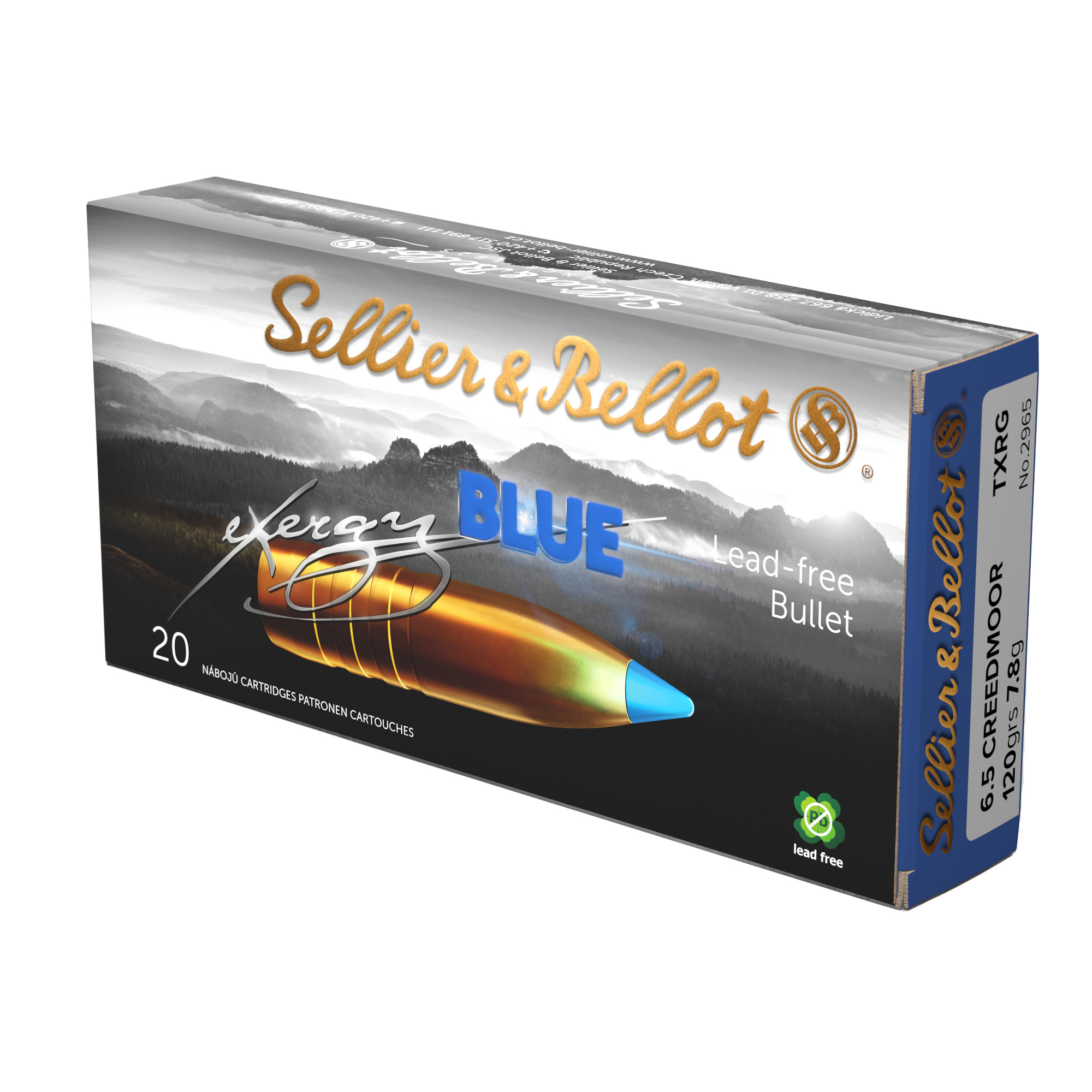 Sellier & Bellot Exergy Blue Bullet, Rifle Ammunition, 6.5 Creedmoor, 120 Grains, Lead Free Tipped Boat Tail, 20 Rounds per Box, 240 Rounds per Case SB65XA