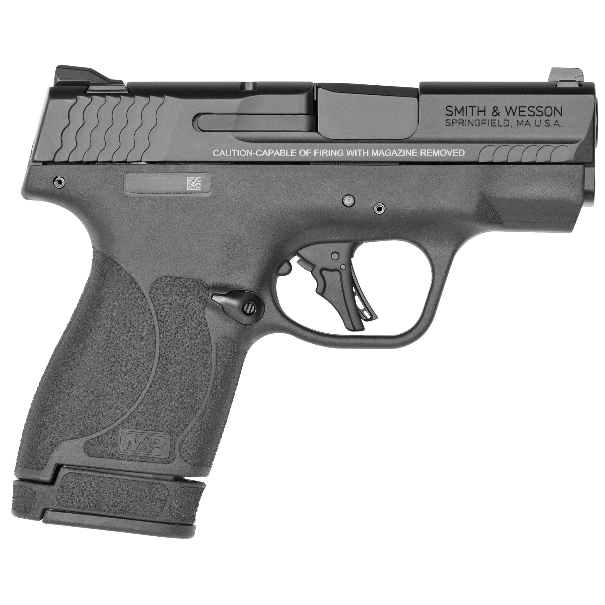 Smith & Wesson M&P9, Shield Plus, Striker Fired, Semi-automatic, Polymer Frame Pistol, Micro-Compact, 9MM, 3.1 Barrel, Armornite Finish, Black, White Dot Sights, No Thumb Safety, Flat Face Trigger, 2 Magazines, (1) 10-Round and (1) 13-Round 13248
