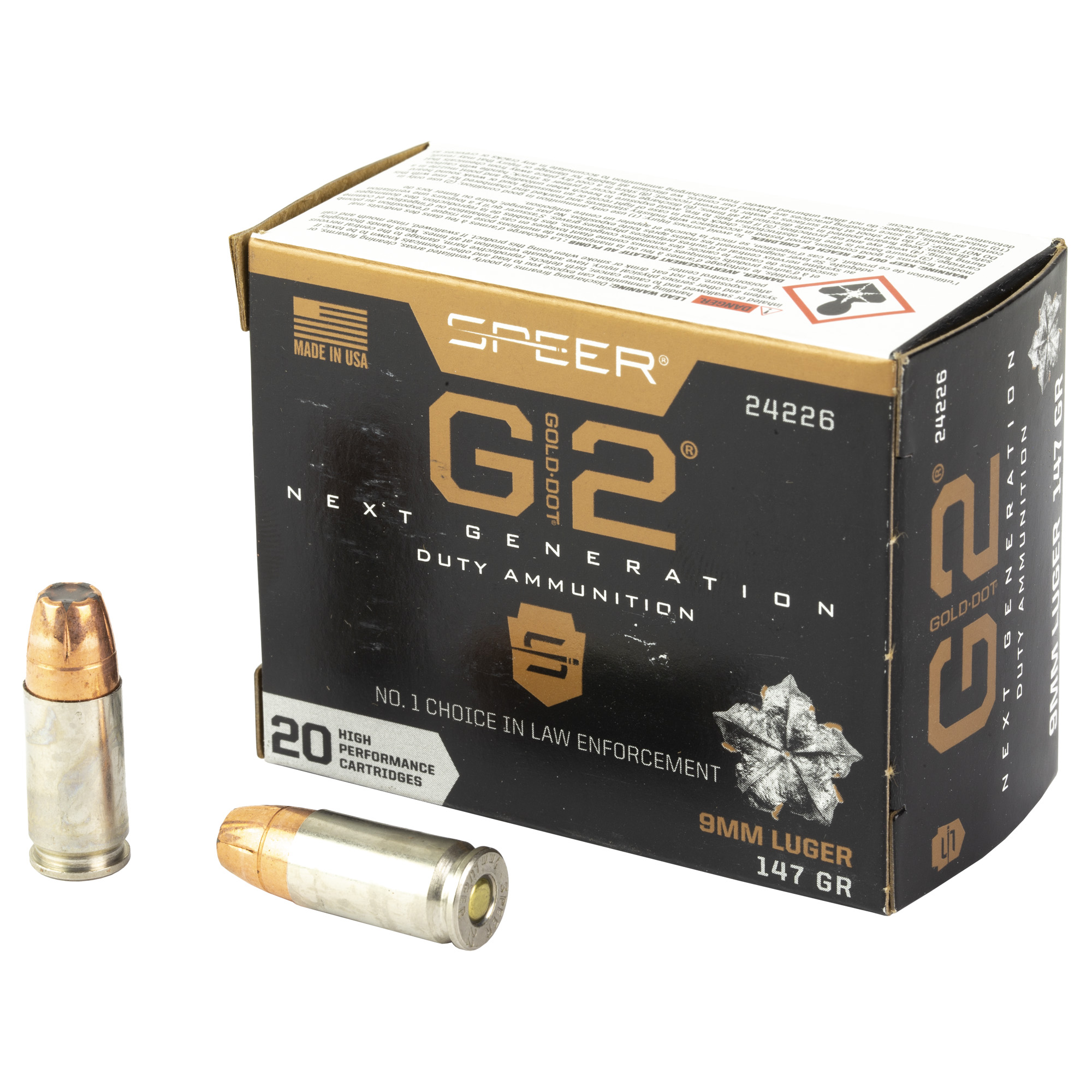 Speer Ammunition Gold Dot G2, 9MM, 147 Grain, Gold Dot Hollow Point, 20 Round Box 24226