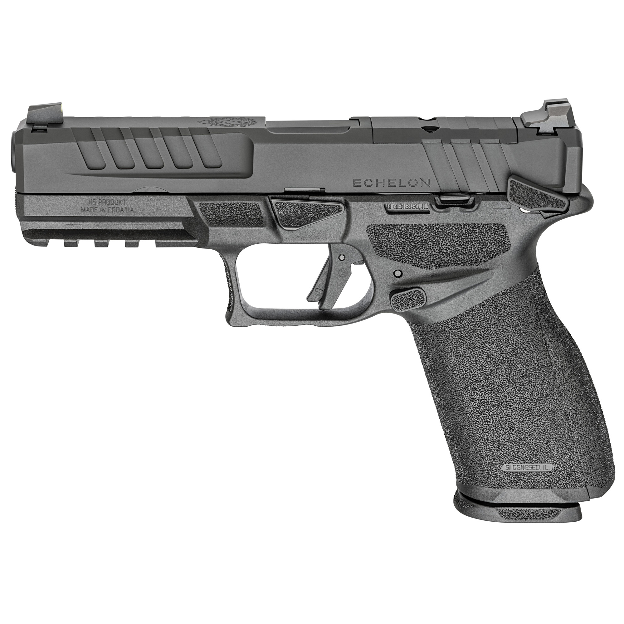 Springfield Echelon, Semi-automatic, Striker Fired, Polymer Framed Pistol, Full Size, 9MM, 4.5 Barrel, Melonite Finish, Black, Optics Ready Slide, Front Tritium Night Sight, Tactical Rack U-Dot Rear, Manual Safety, 2 Magazines, (1)-17 Round and (1)-2