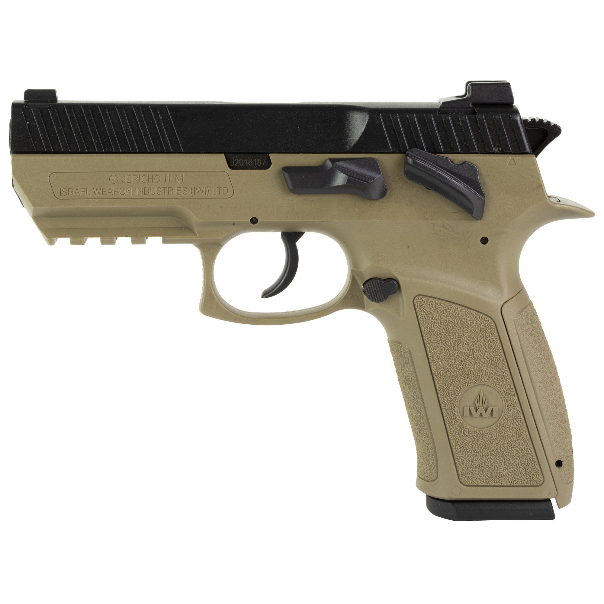 IWI US, Inc Jericho 941 Enhanced, Double Action/Single Action, Semi-automatic, Polymer Frame Pistol, Mid-Size, 9MM, 3.8 Barrel, Matte Finish, Flat Dark Earth, Novak Sights, Thumb Safety, 17 Rounds, 2 Magazines J941PSL9FD-II