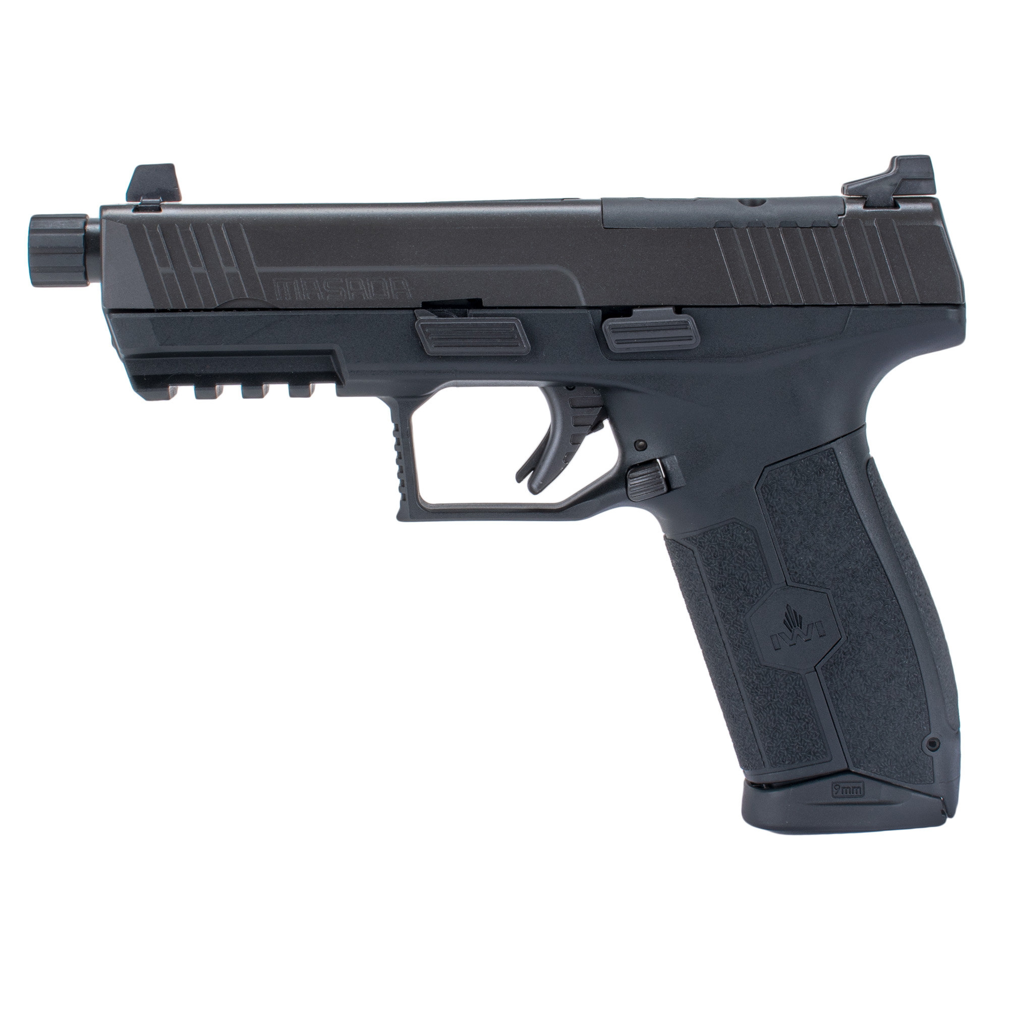 IWI US, Inc Masada Optics Ready, Striker Fired, Semi-automatic, Polymer Frame Pistol, Full Size, 9MM, 4.6 Barrel, Threaded Barrel, Matte Finish, Black, 3 Dot Sights, 17 Rounds, 2 Magazines M9ORP17T