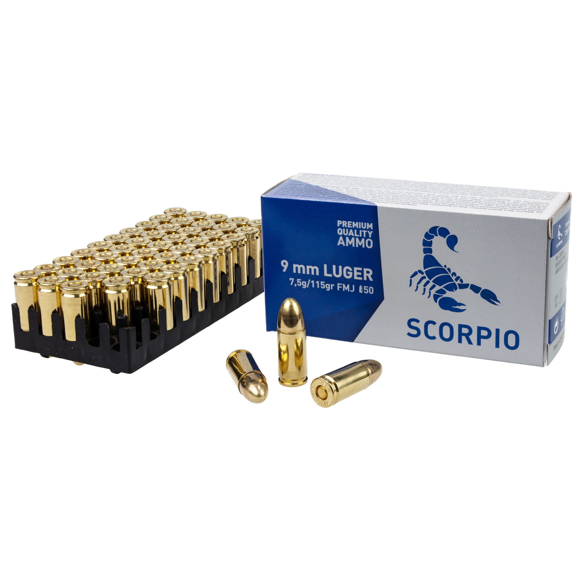 STV Technology Scorpio Ammo, 9MM, 115 Grain, Full Metal Jacket, 50 Round Box S9MM115F