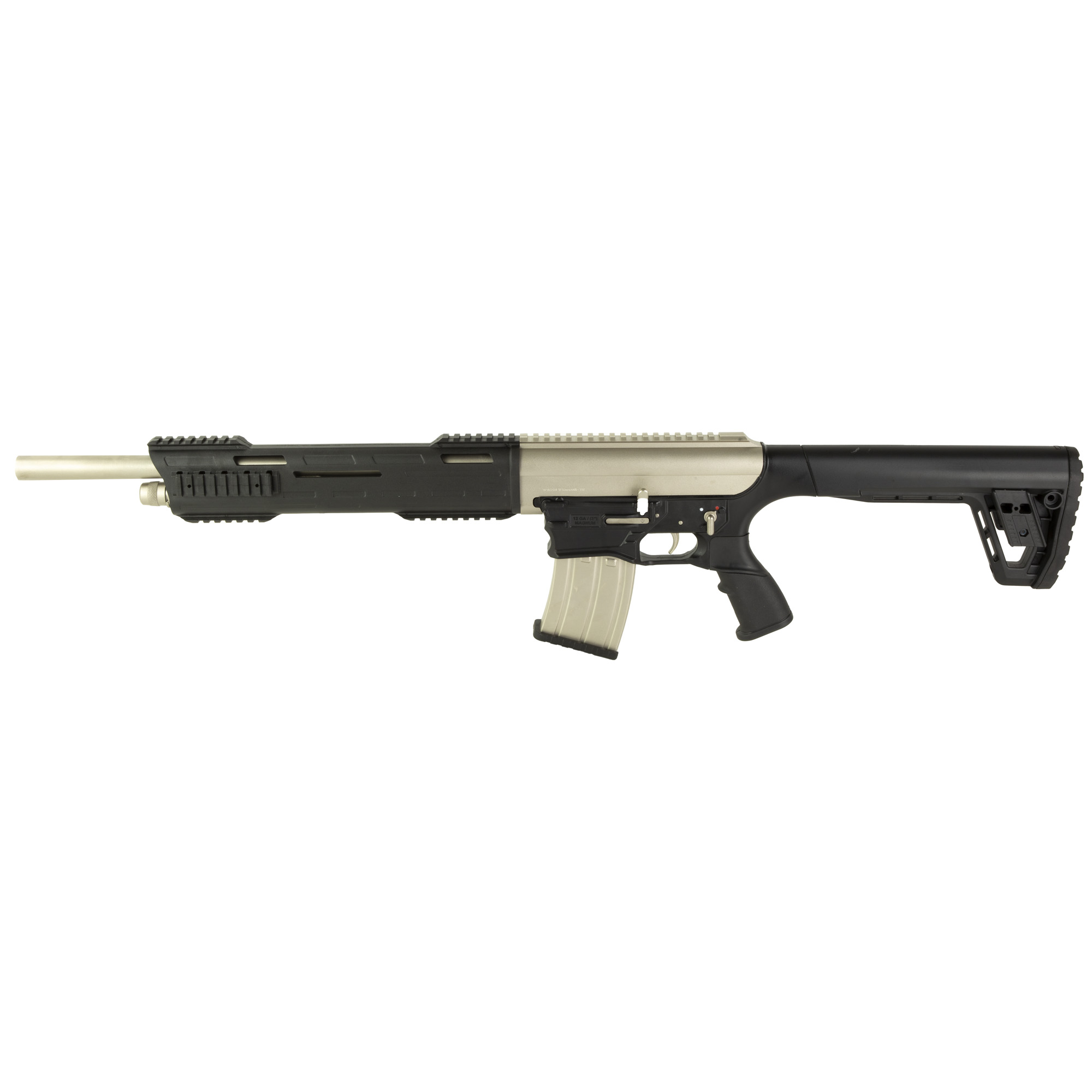 Tokarev Shotguns TAR 12MP, Semi-automatic Shotgun, 12 Gauge, 3 Chamber, 18.5 Chrome Lined Barrel, Tsunami Finish, Black and Silver, Front/Rear Flip-up Sights, Includes 3 Benelli Mobil Chokes - Full, Modified & Cylinder, 5 Rounds, 1 Magazines 21000102