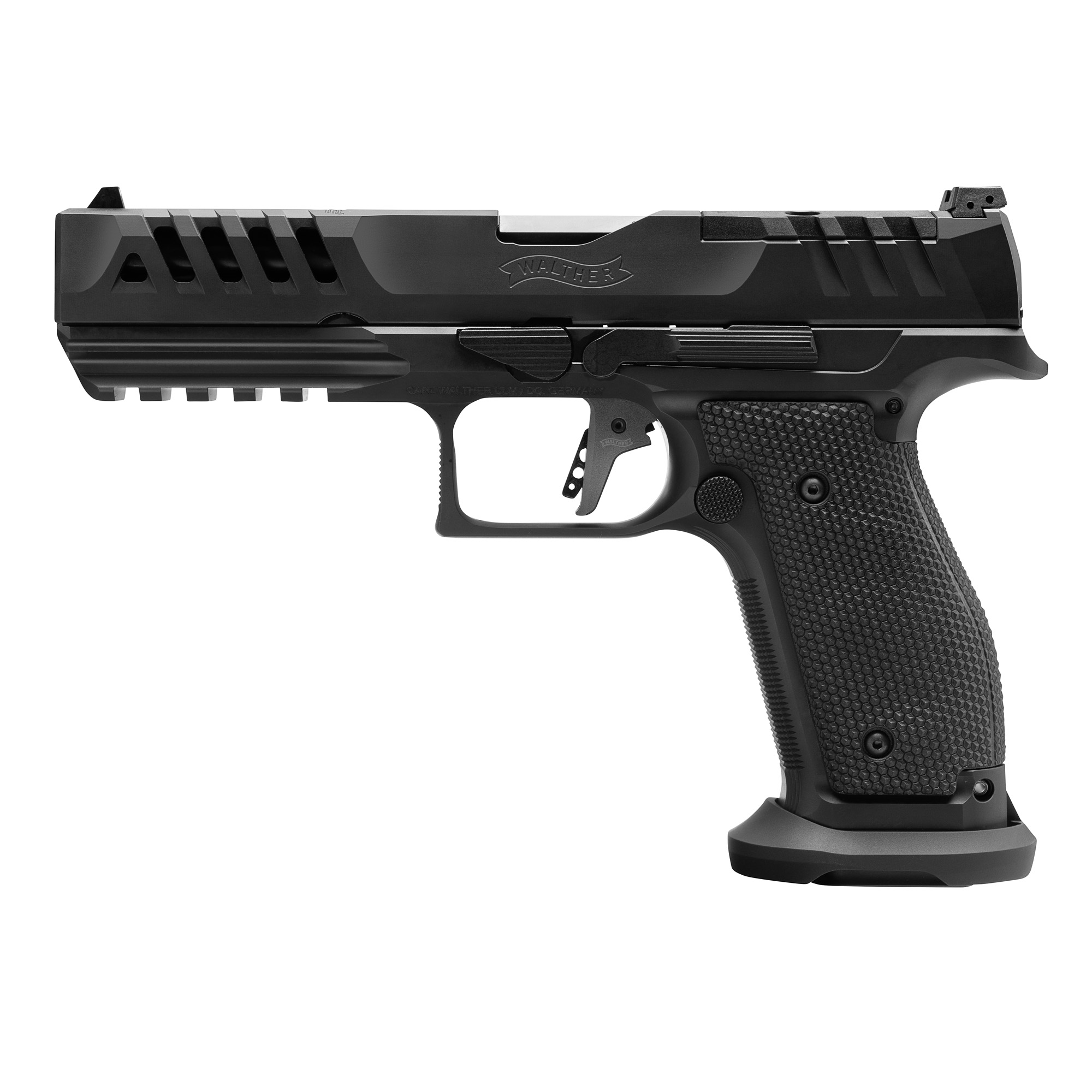 Walther PDP Match Steel Frame, Striker Fired, Semi-automatic, Metal Frame Pistol, Full Size, 9MM, 5, Tenifer Finish, Black, 3 Dot Sights, Optic Ready, 3 Magazines, (2)-20 Round and (1)-18 Round 2872200