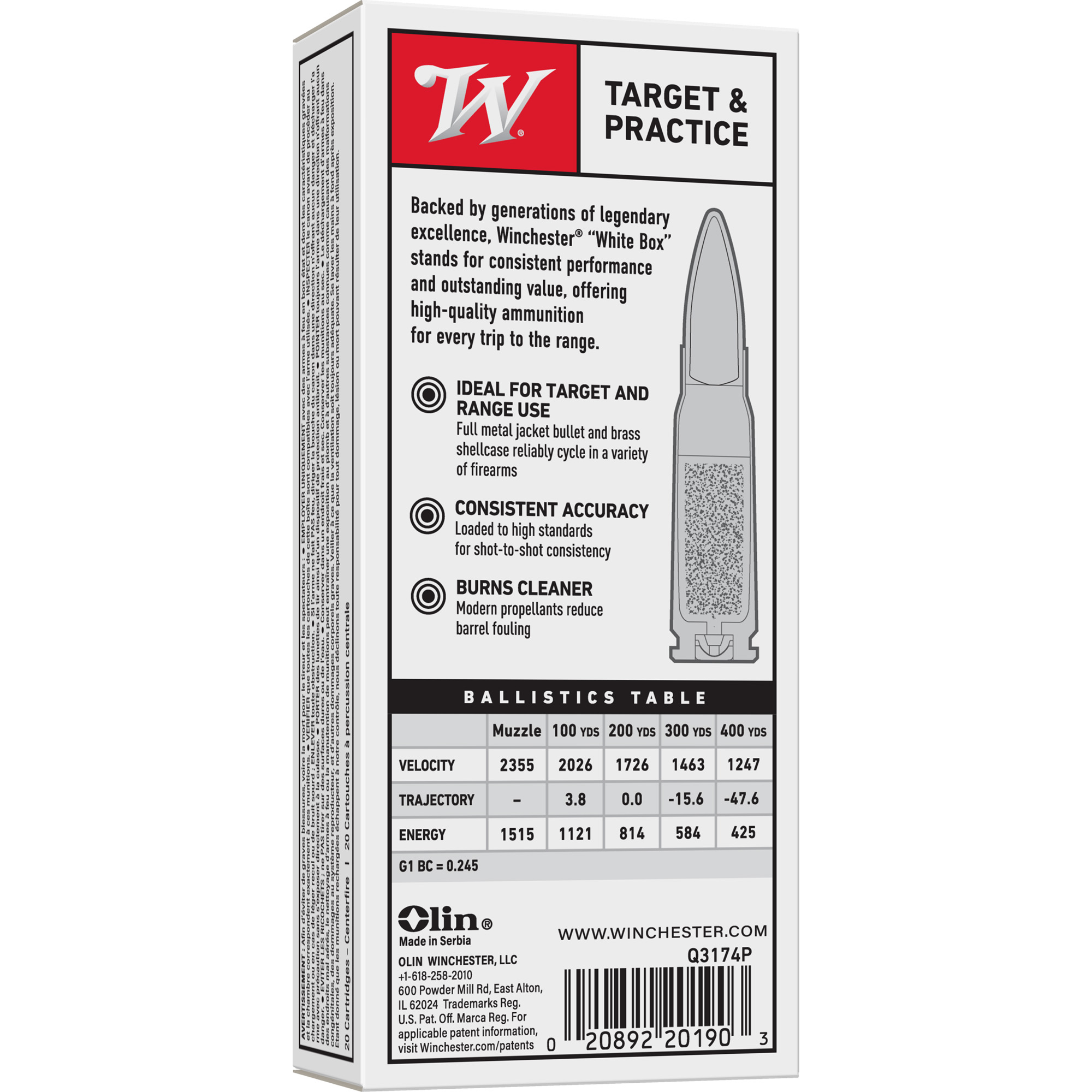 Winchester Ammunition USA, 762x39, 123 Grain, Full Metal Jacket, 20 Round Box Q3174