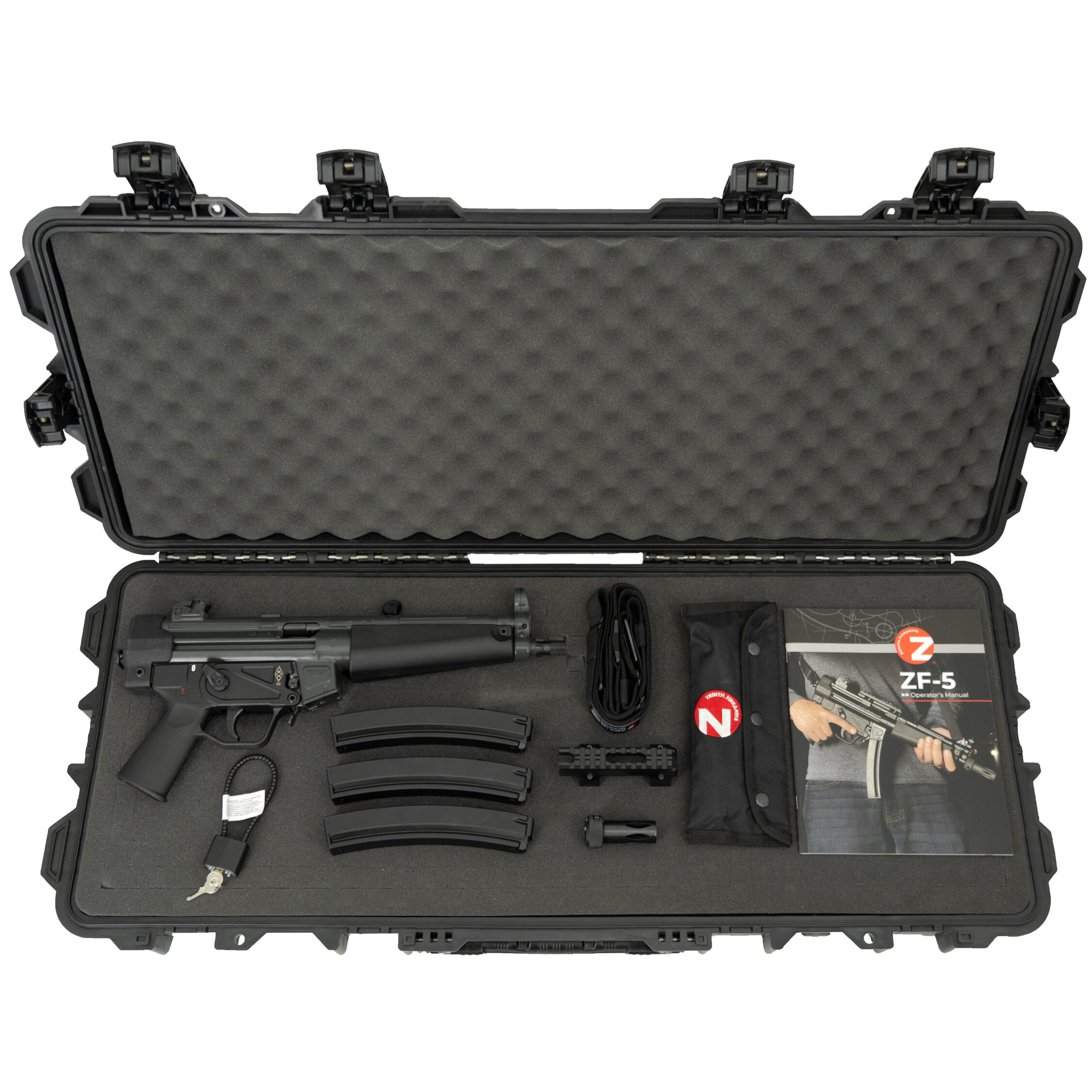 Zenith Firearms ZF-5 Premium Package, Semi-automatic, 9MM, 8.9 CHF Threaded/Trilug Barrel, 1/2X28, Matte Finish, Flat Dark Earth, Polymer Grip, Ambidextrous Safety, Adjustable Sights, 3 Magazines, 30 Rounds, Custom 2-Point Sling, Picatinny Optics Rai