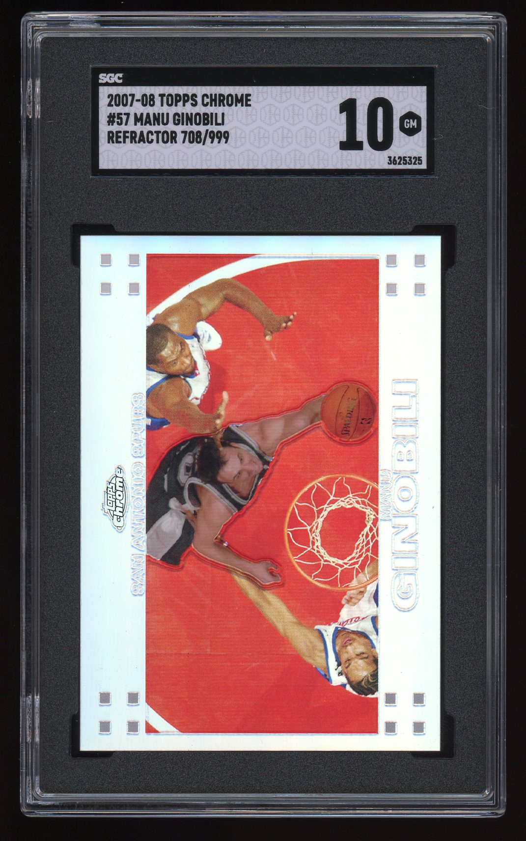 2007 Topps Chrome Basketball Refractor Manu Ginobili #57 SGC 10