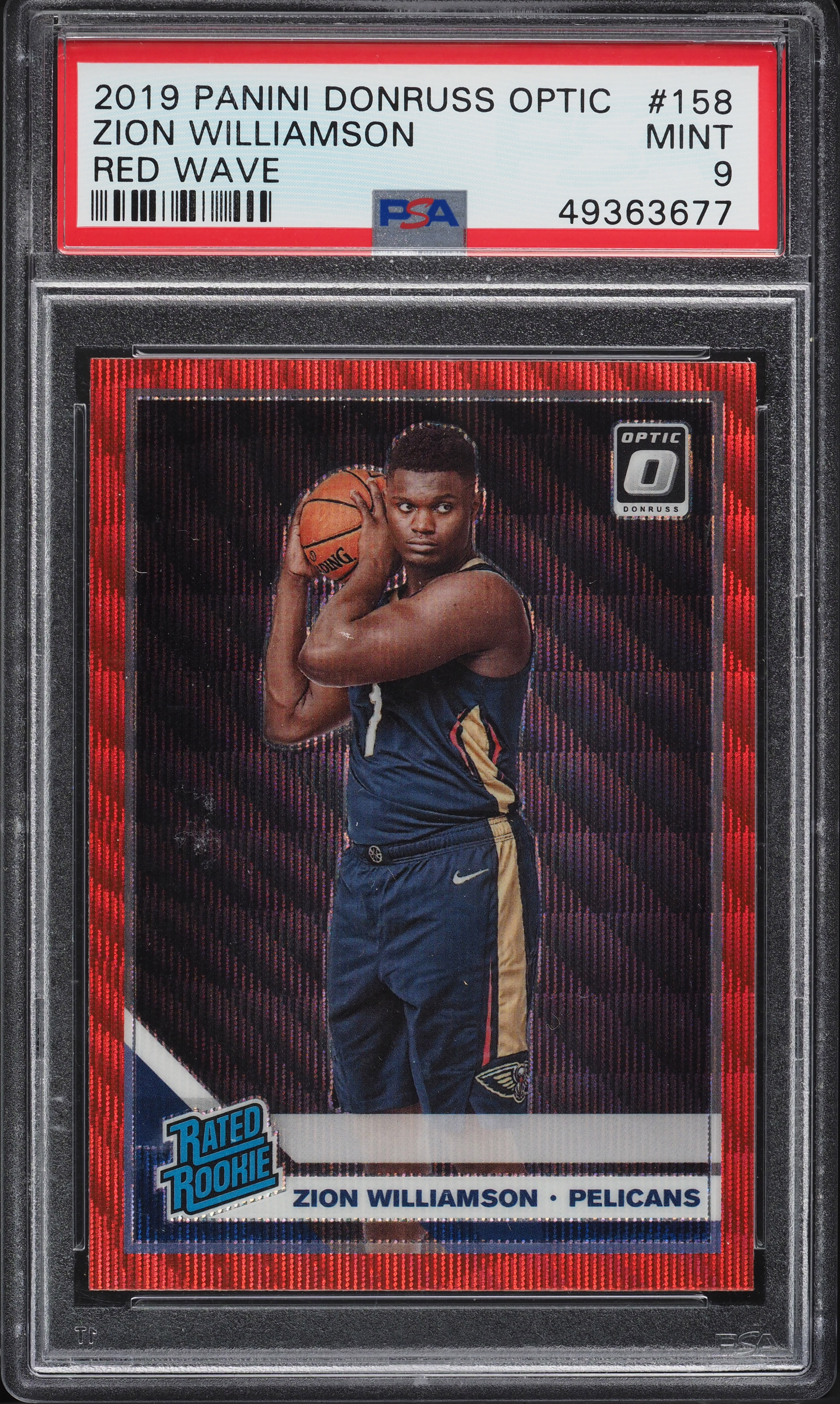 2019 Donruss Optic Basketball Red Wave Zion Williamson #158 PSA 9
