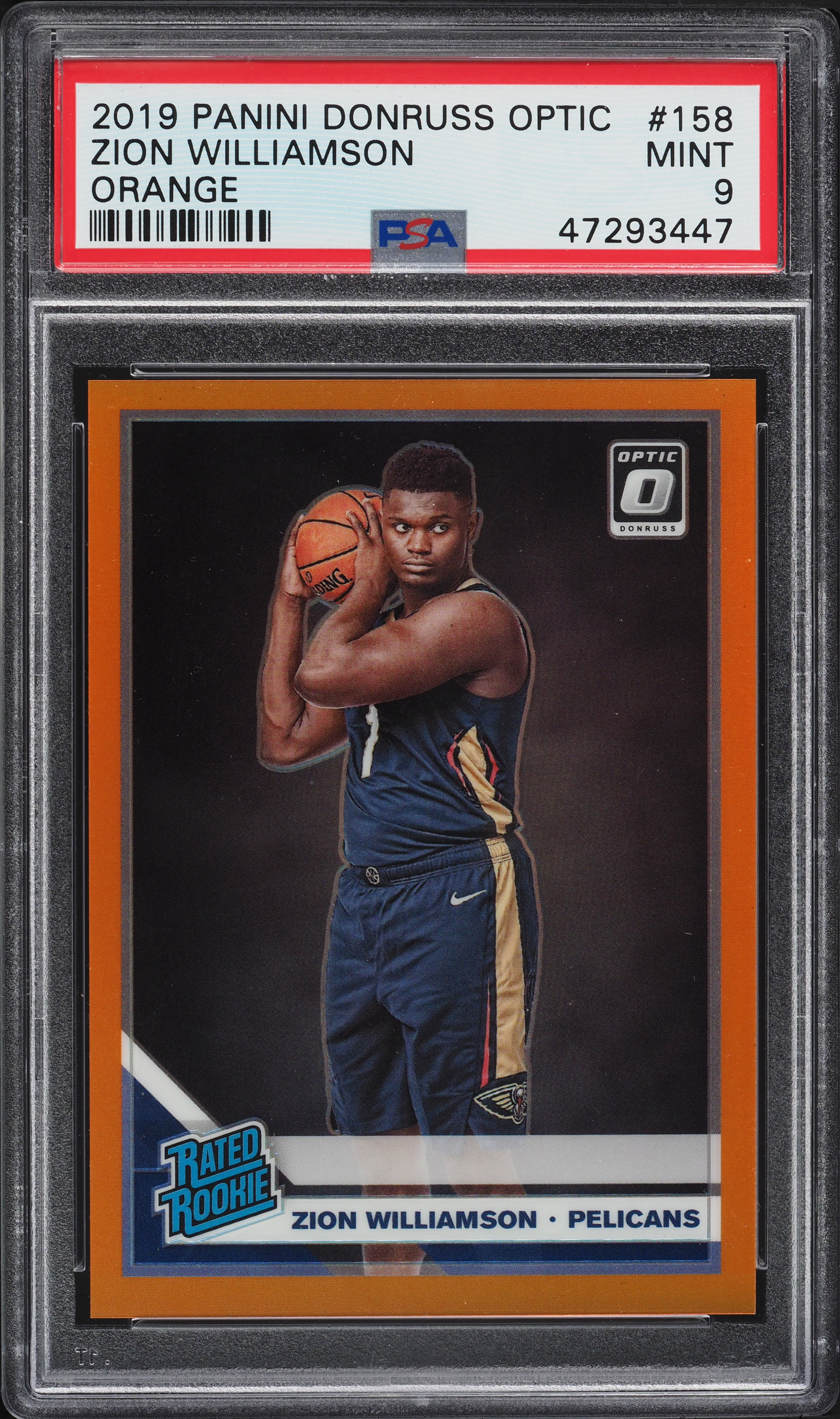 2019 Donruss Optic Basketball Orange Zion Williamson #158 PSA 9