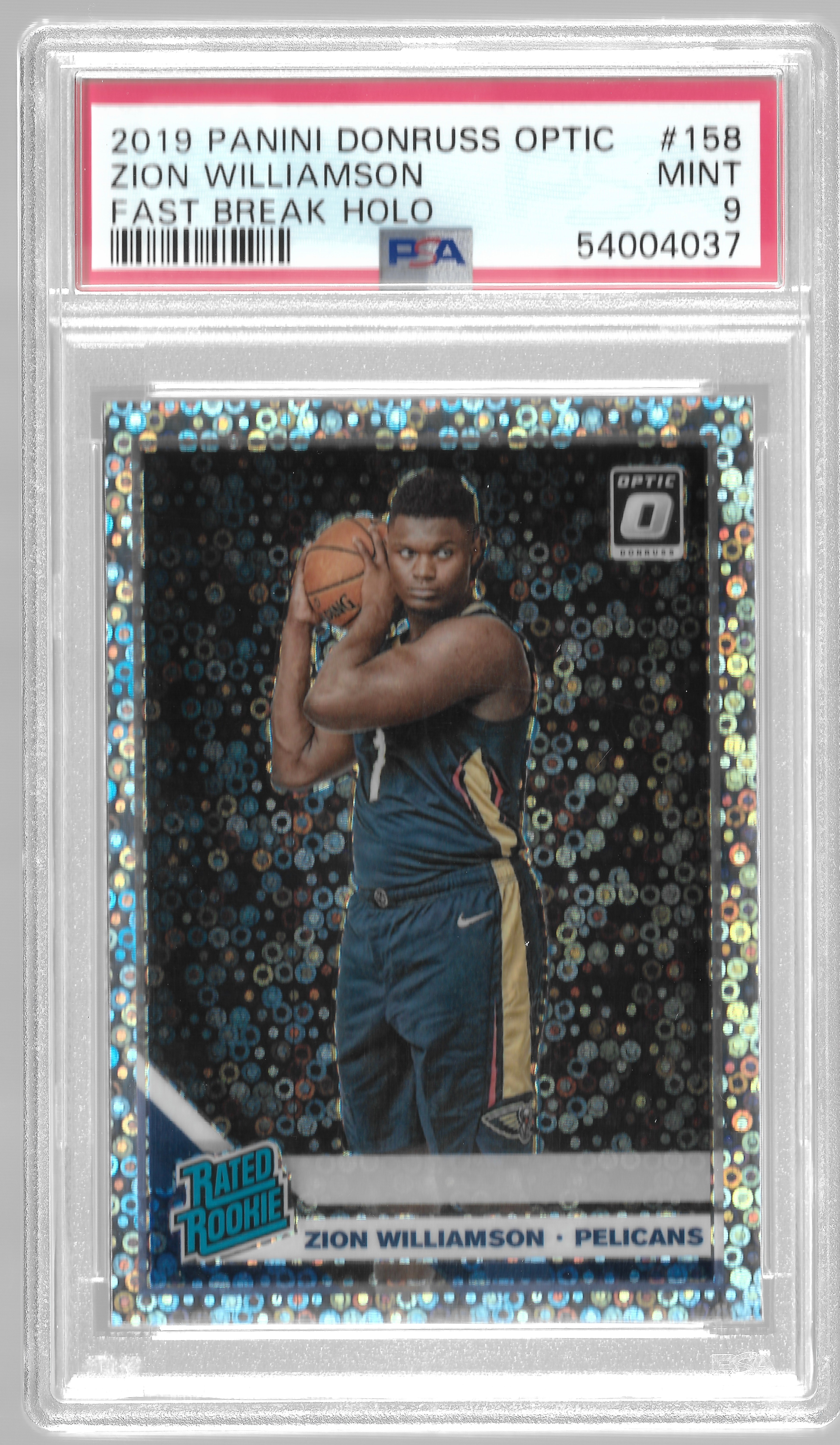 2019 Donruss Optic Basketball Fast Break Holo Zion Williamson #158 PSA 9