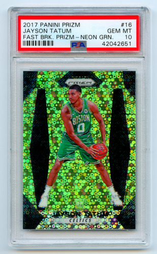 2017 Panini Prizm Basketball Fast Break Neon Green Jayson Tatum #16 PSA 9