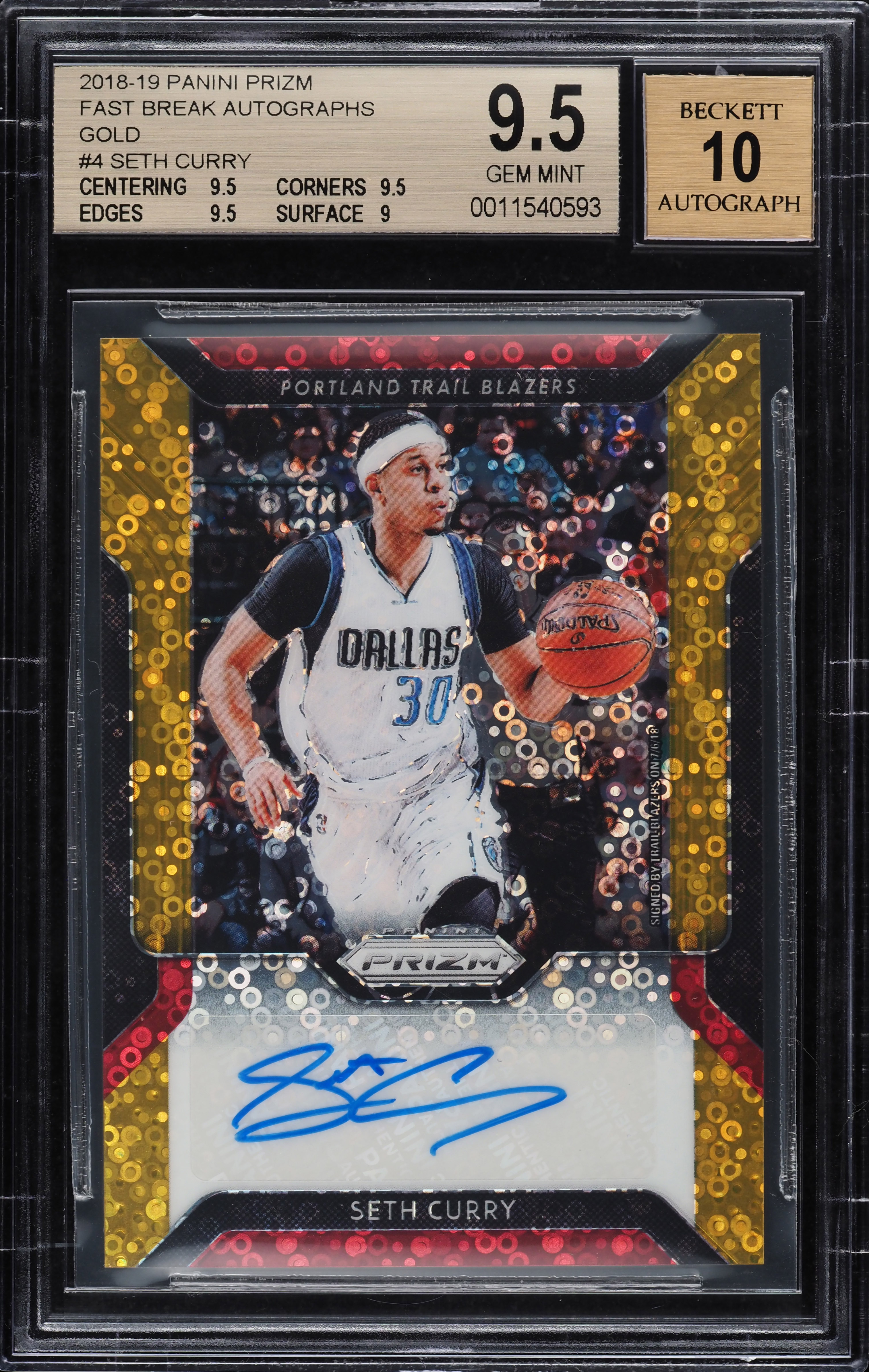 2018 Panini Prizm Basketball Gold Seth Curry #4 BGS 9.5