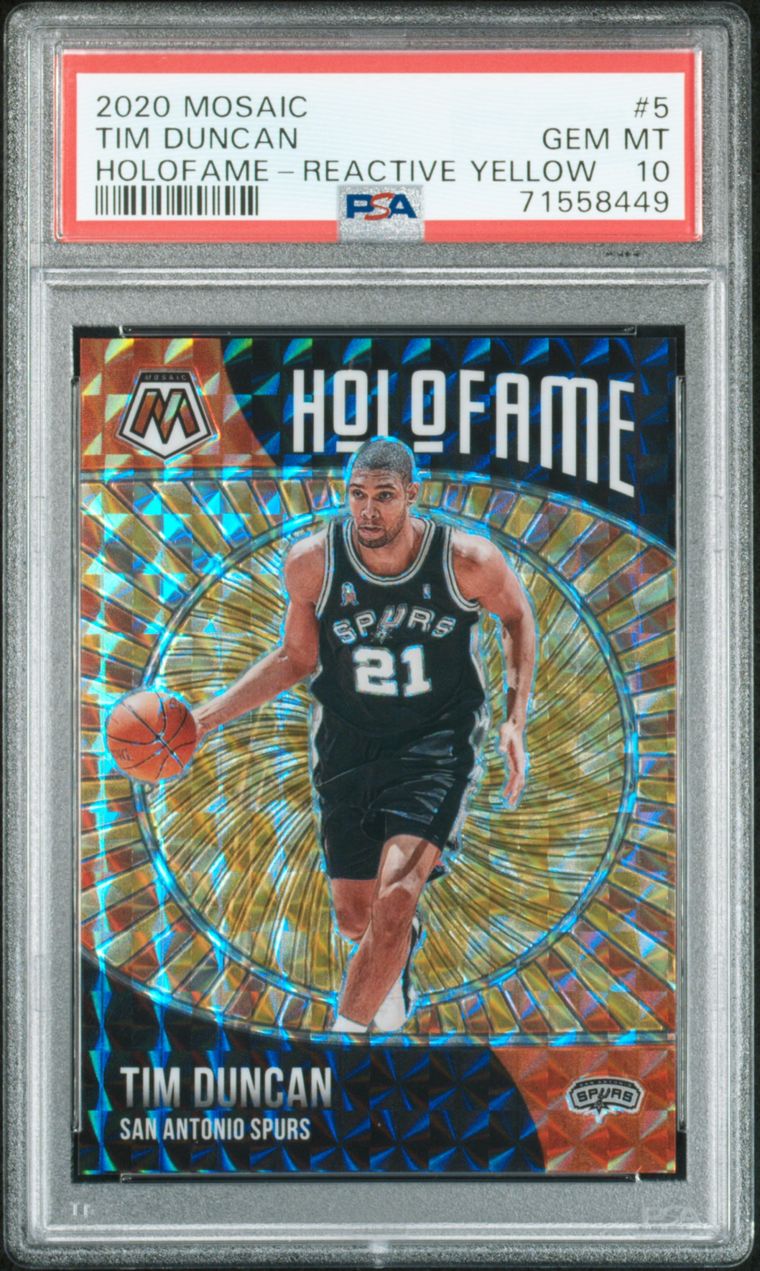 2020 Panini Mosaic Basketball Reactive Yellow Tim Duncan #5 PSA 10