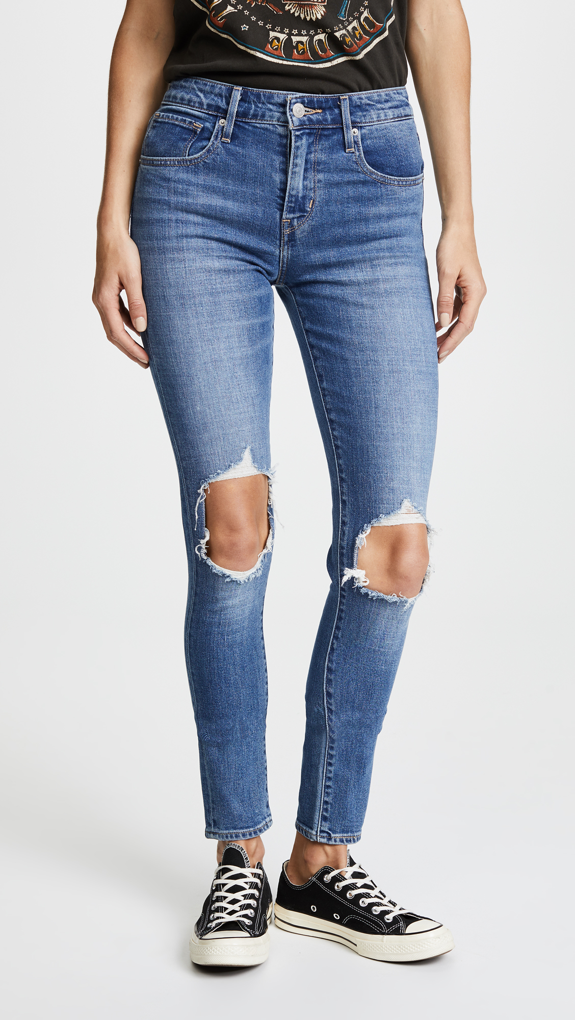 levi's, distressed denim, high rise jeans, skinny jeans