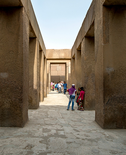 People walking in valley temple