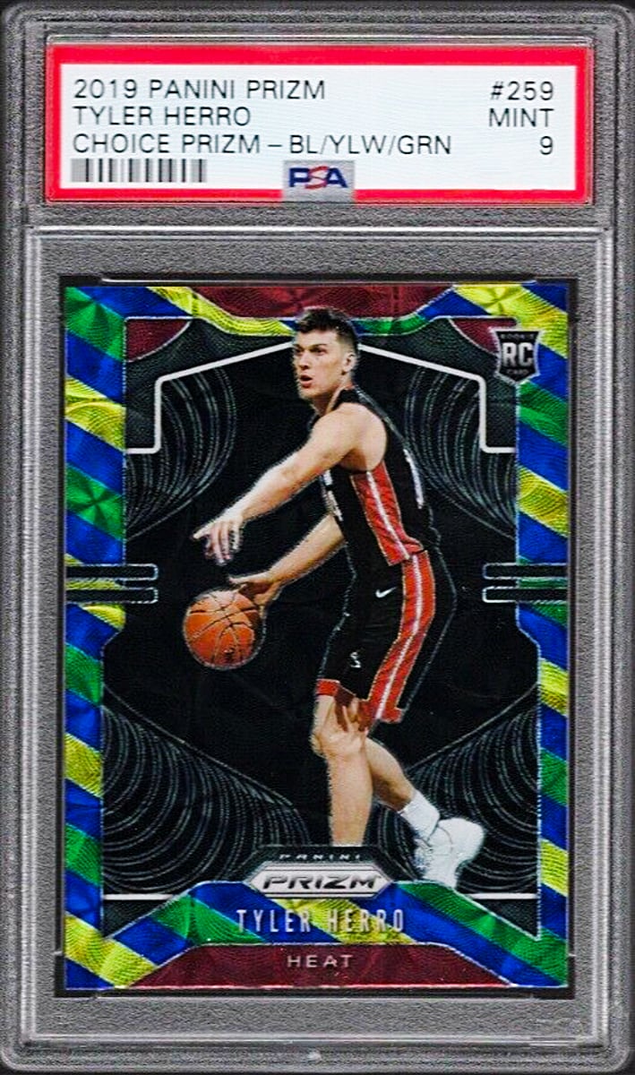 2019 Panini Prizm Basketball Prizm Choice Blue Yellow Green Tyler Herro #259 PSA 10