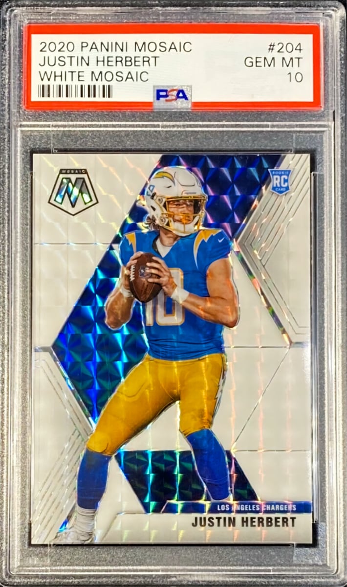 2020 Panini Mosaic Football Mosaic White Justin Herbert #204 PSA 9
