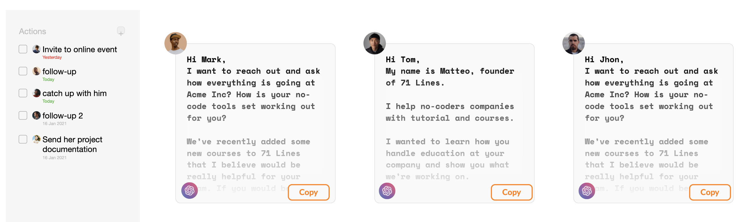 generated sales messages