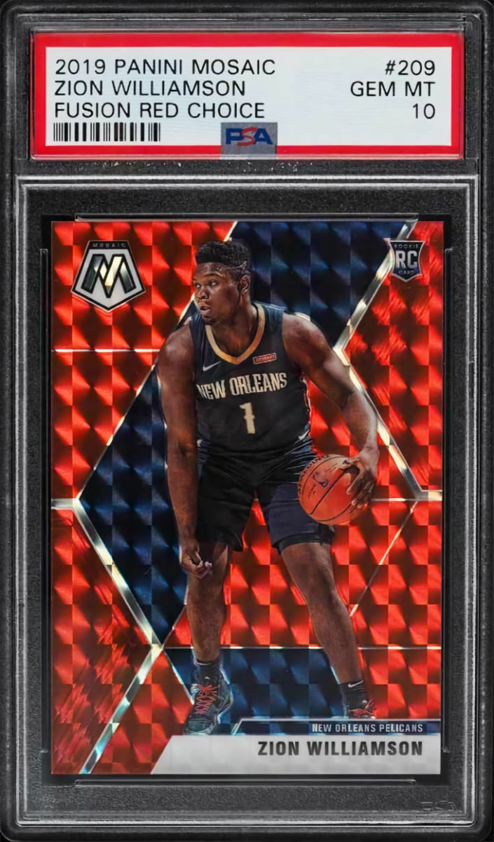 2019 Panini Mosaic Basketball Mosaic Choice Fusion Red Zion Williamson #209 PSA 9