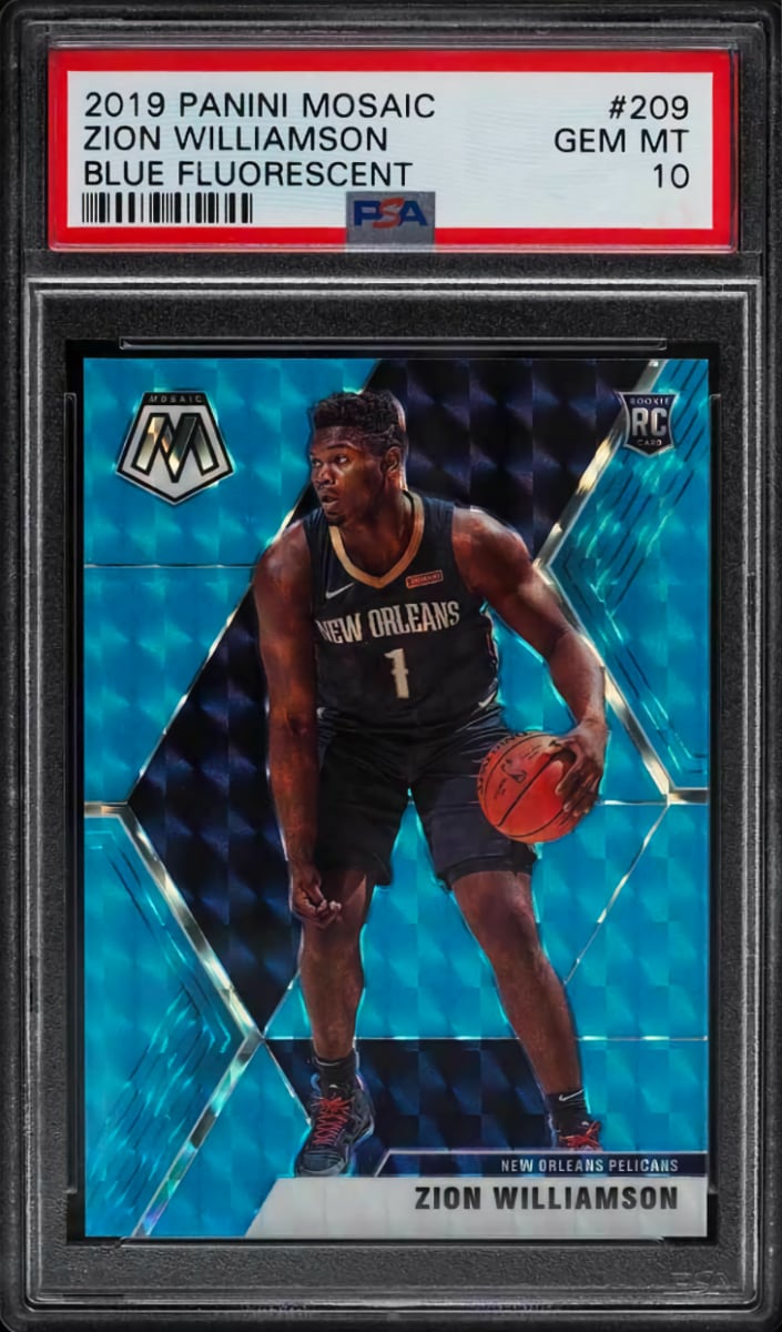 2019 Panini Mosaic Basketball Mosaic Blue Fluorescent Zion Williamson #209 PSA 10