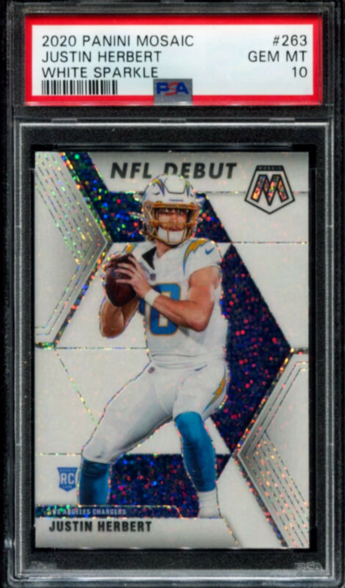 2020 Panini Mosaic Football White Sparkle Justin Herbert #263 PSA 10