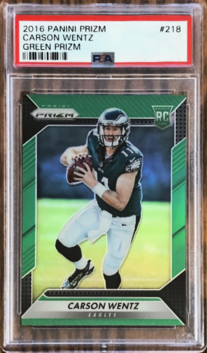 2016 Panini Prizm Football Green Prizm Carson Wentz #218 PSA 10