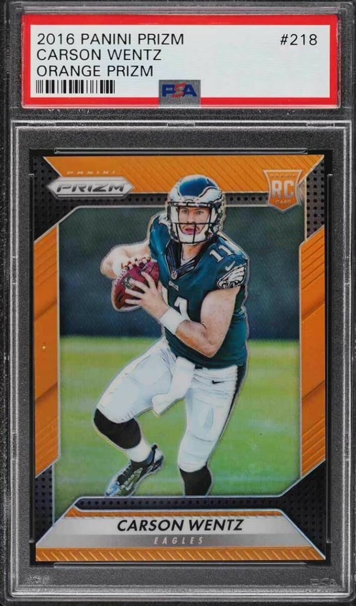 2016 Panini Prizm Football Orange Prizm Carson Wentz #218 PSA 9
