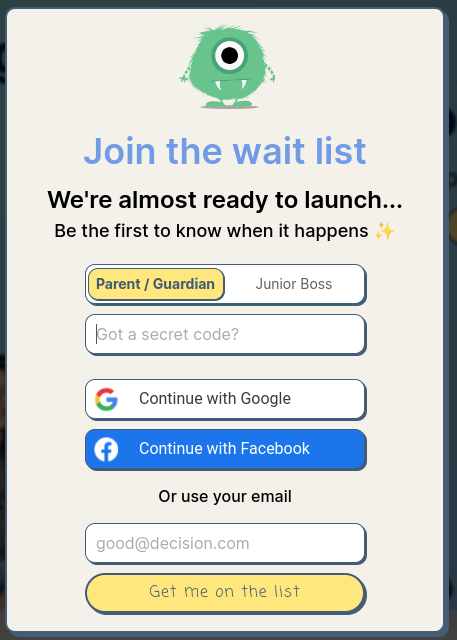 Social Sign up on the Wait list