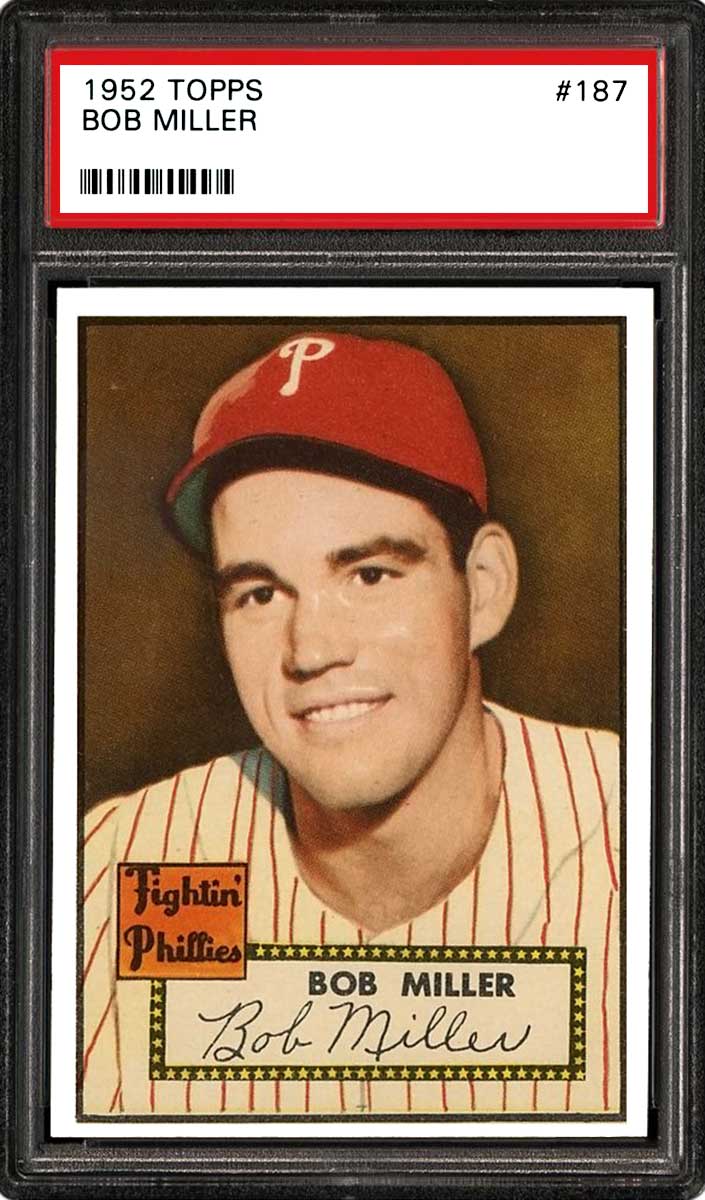 1952 Topps Baseball Cream Back Bob Miller #187 PSA 9