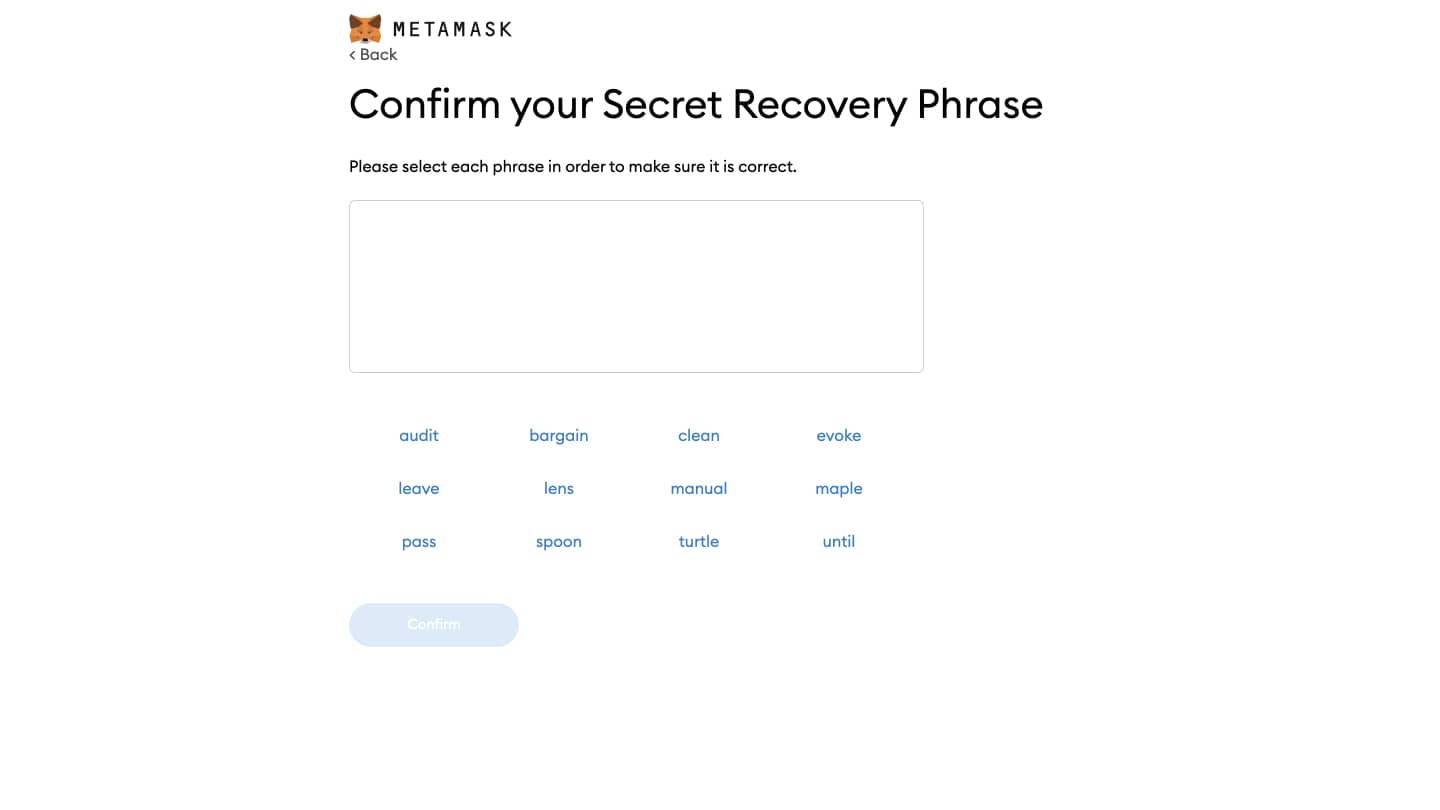 Confirm Backup Phrase
