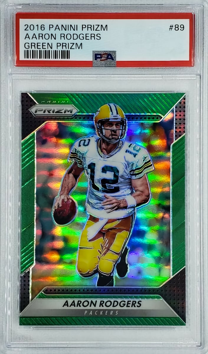 2016 Panini Prizm Football Green Prizm Aaron Rodgers #89 PSA 9