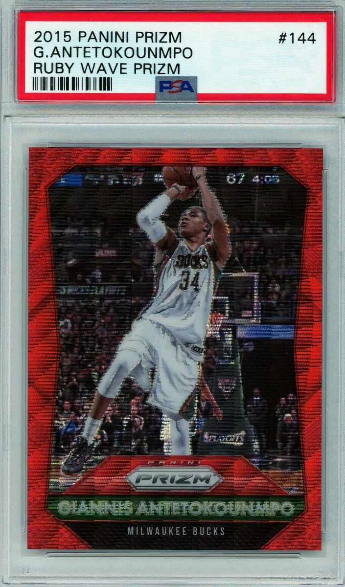 2015 Panini Prizm Basketball Ruby Wave Giannis Antetokounmpo #144 PSA 9
