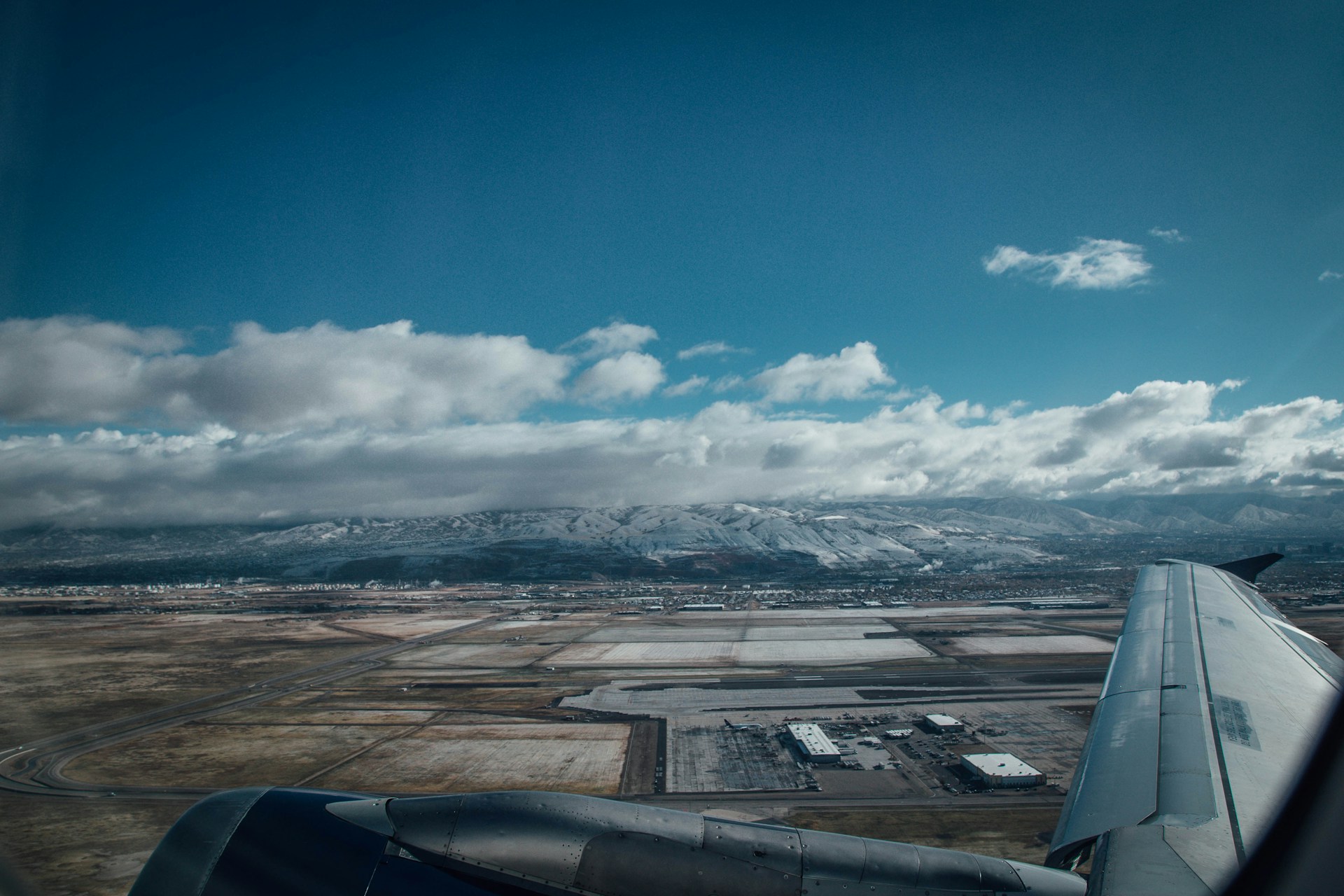 view of mountains from airplane window