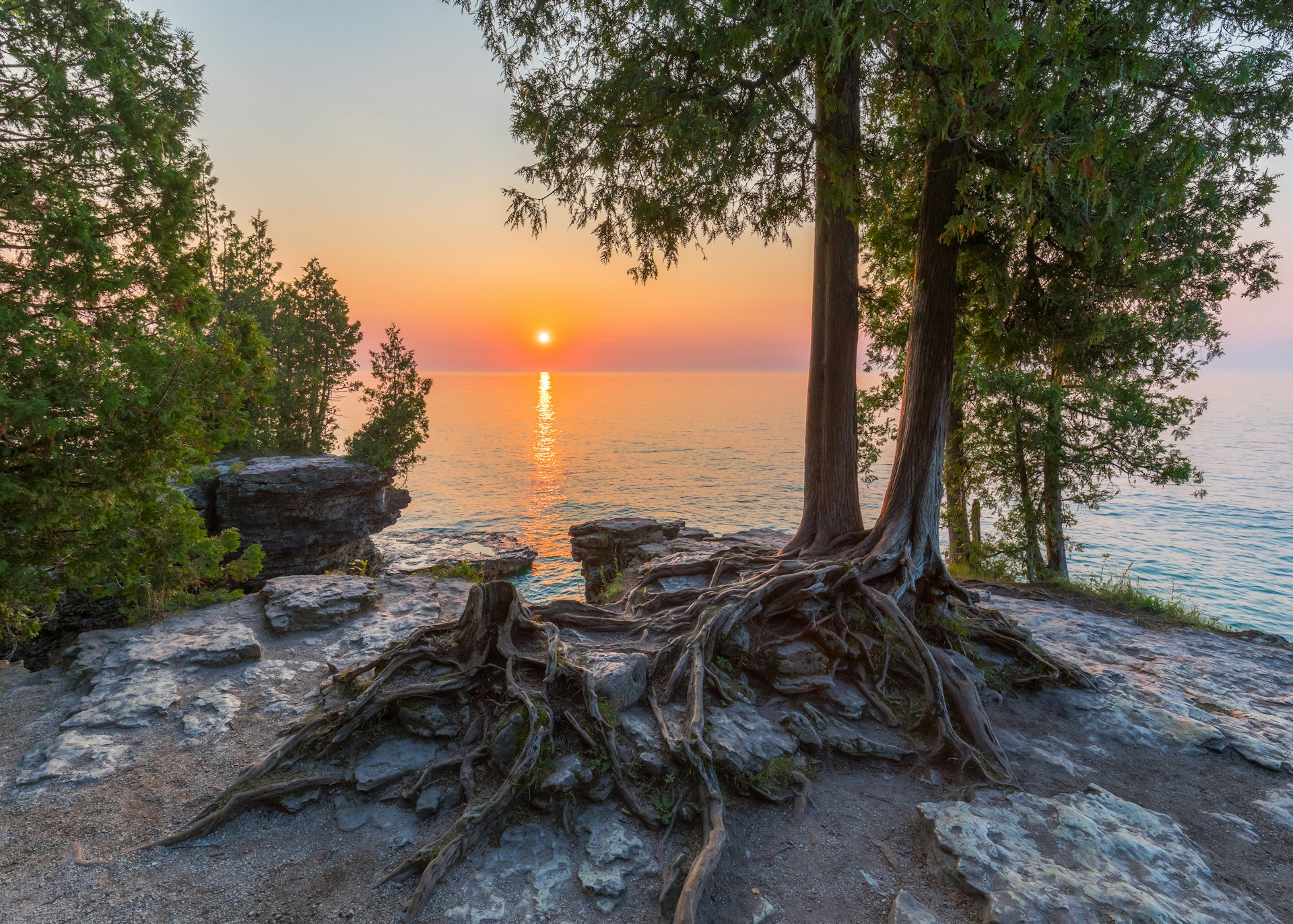 A lakeside sunset in Door County