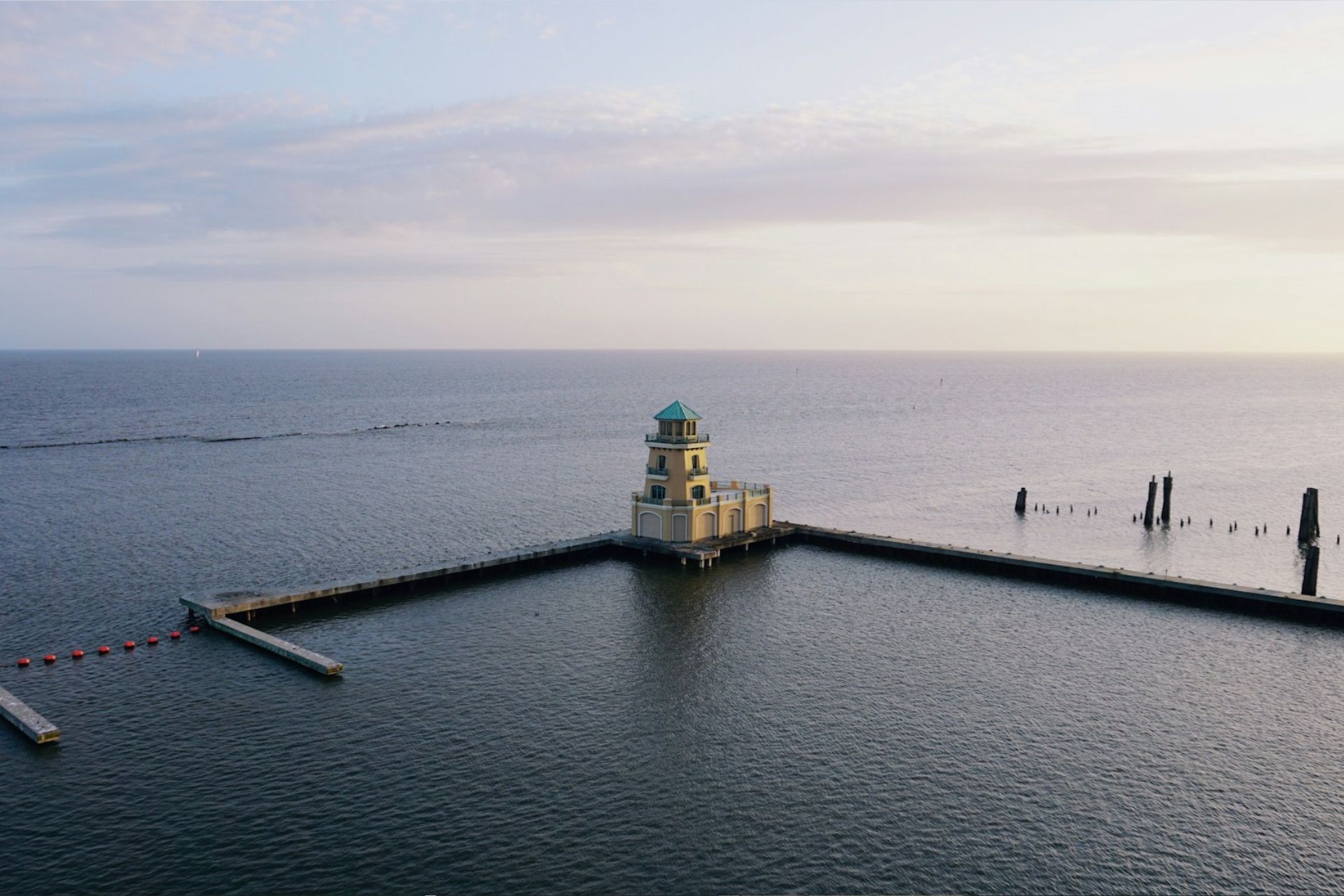 The lighthouse on the harbor in Biloxi