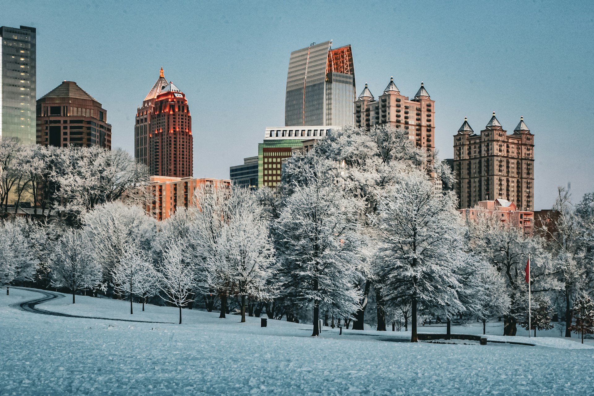 A snowy park in Atlanta