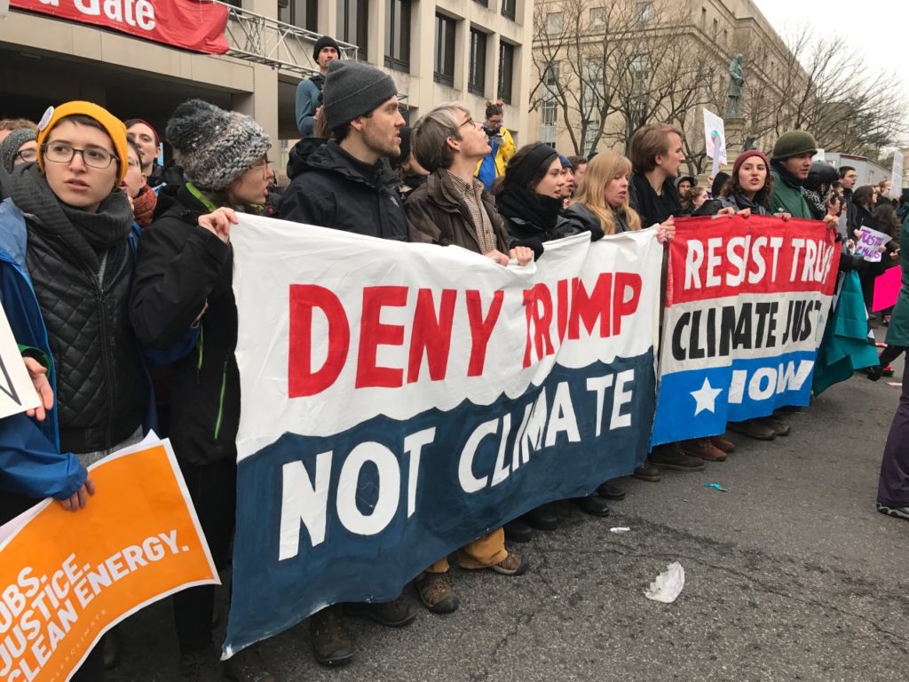 A group of protesters blocking the gate at 3rd and Independence Streets NW. (Justin Jouvenal/The Washington Post)