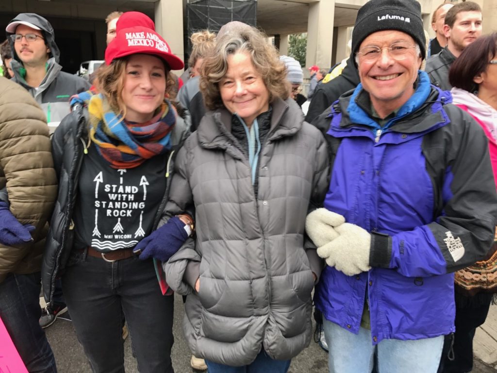 Simone Crowe, Nancy Crowe and Tom Crowe were among protesters blocking the Red Gate. (Justin Jouvenal/The Washington Post)