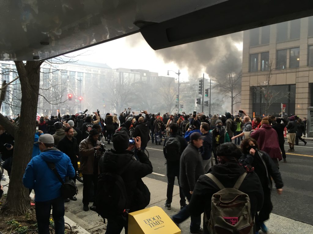 Limo set on fire at 13th and K streets in NW DC. (Tara Bahrampour/The Washington Post)